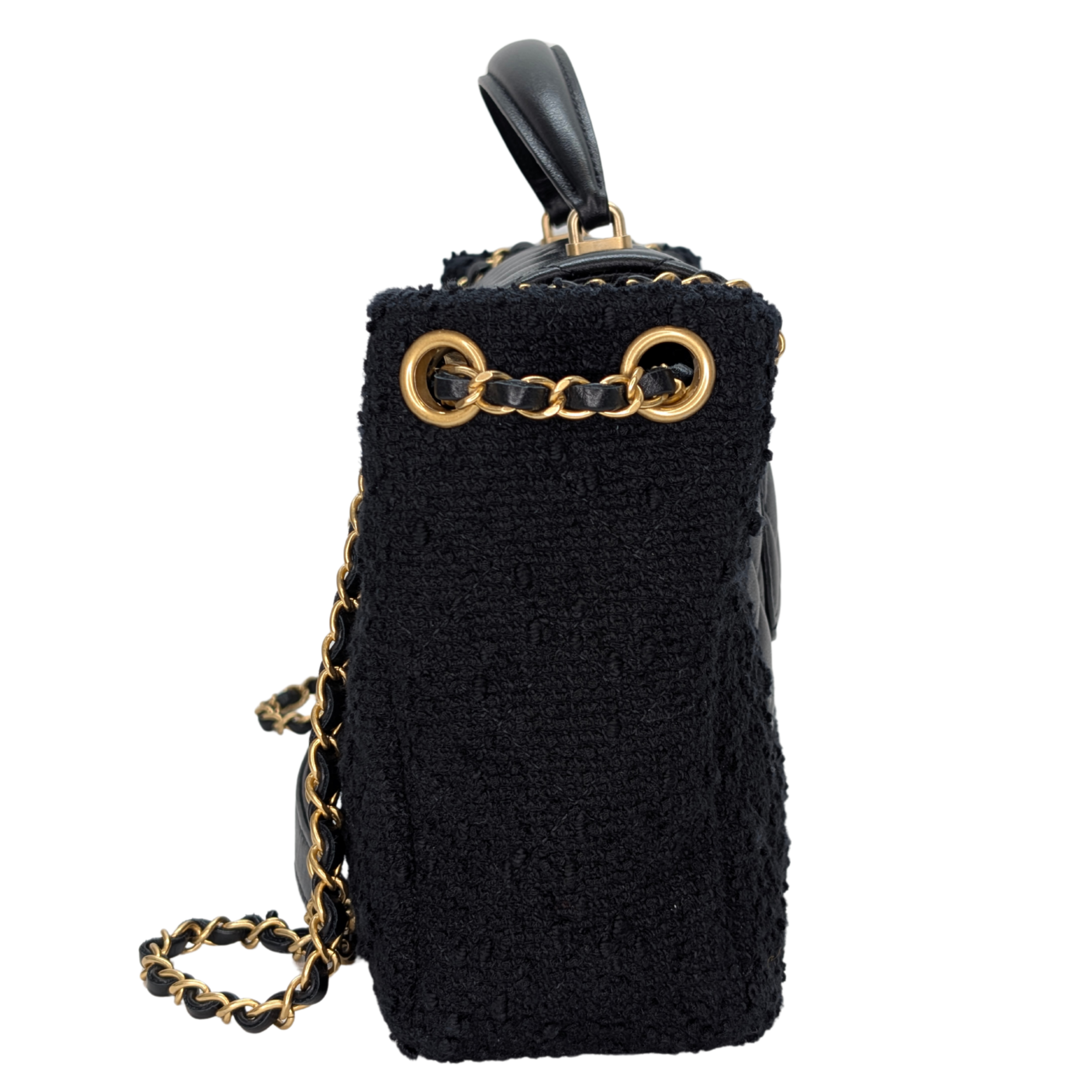 Chanel Top Handle Flap Tweed & Lambskin Bag GHW Black