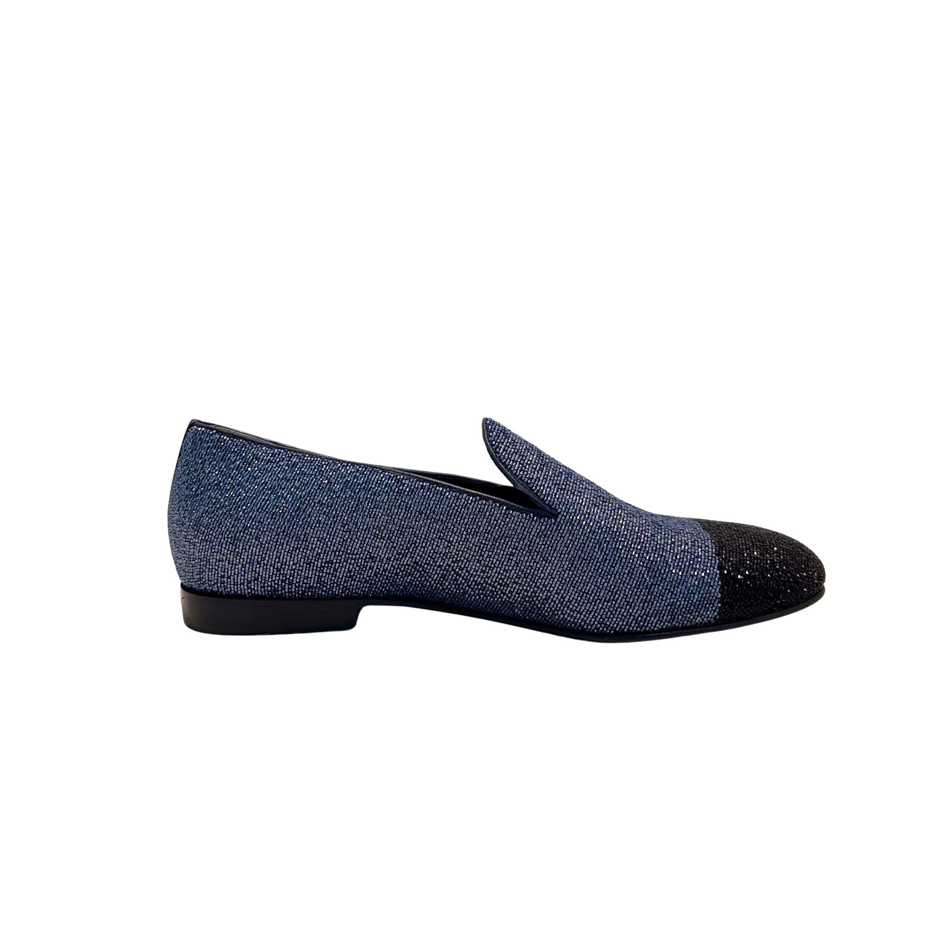Chanel Glitter Loafers Lurex Fabric 38 Blue/Black