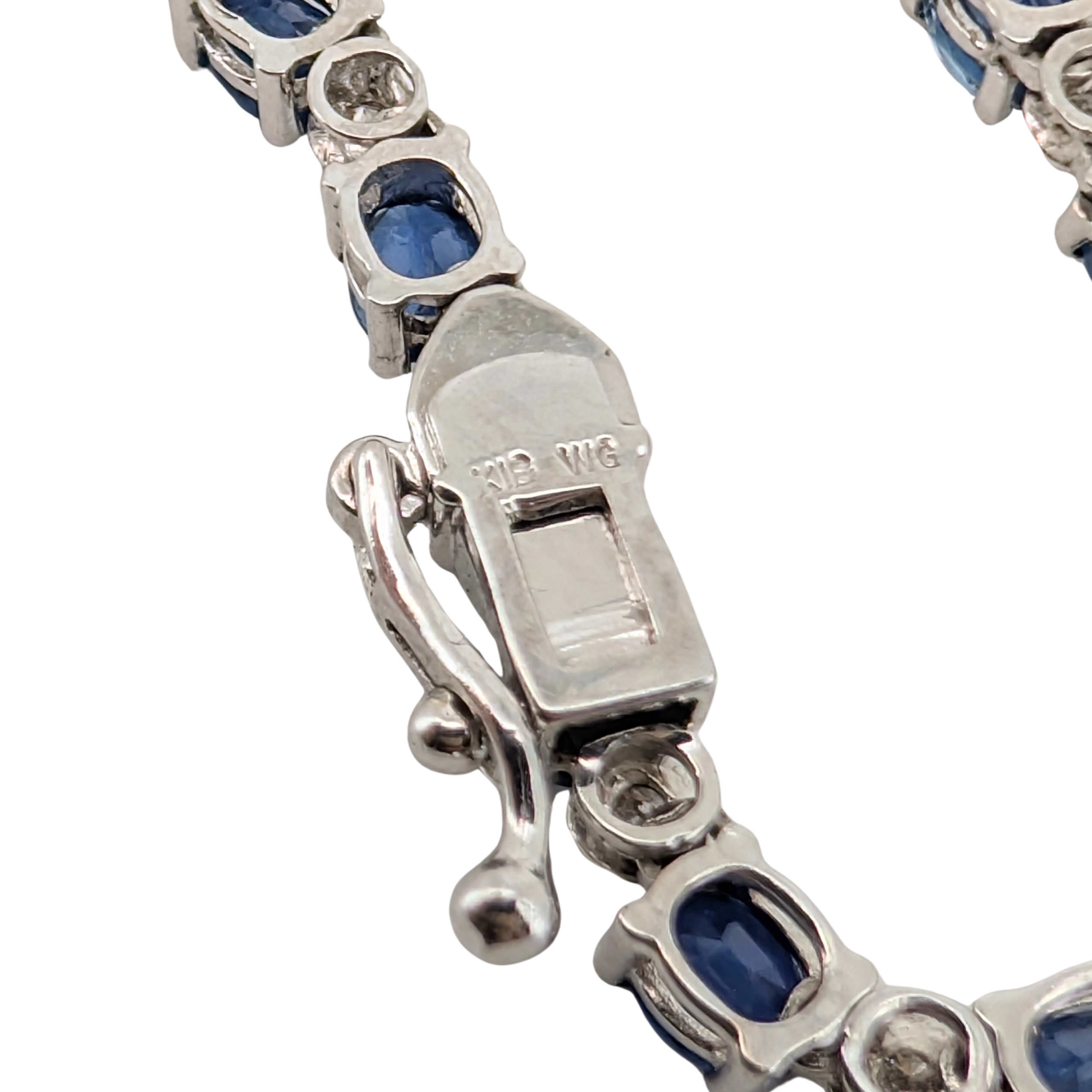 14.89Ct Natural Sapphire & 0.79Ct Diamonds Tennis Necklace In 18K White Gold