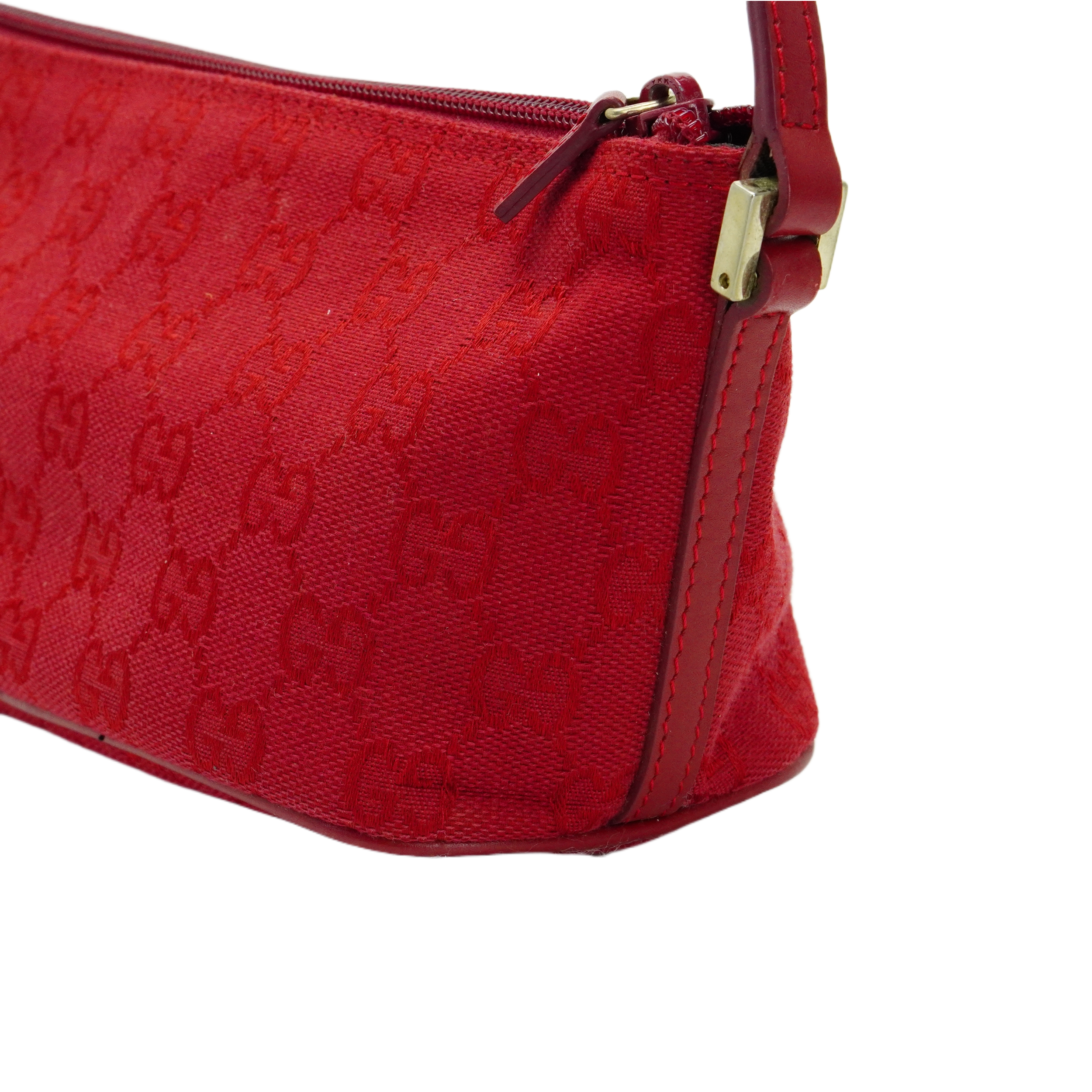 Gucci Cherry Red GG Monogram Boat Pochette Bag