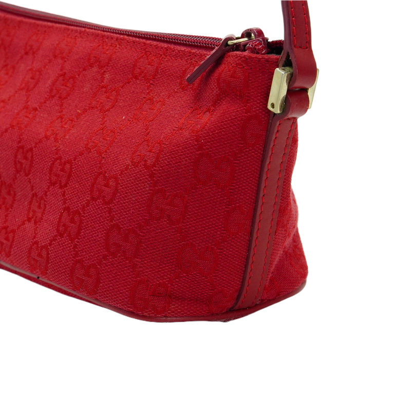 Gucci Cherry Red GG Monogram Boat Pochette Bag