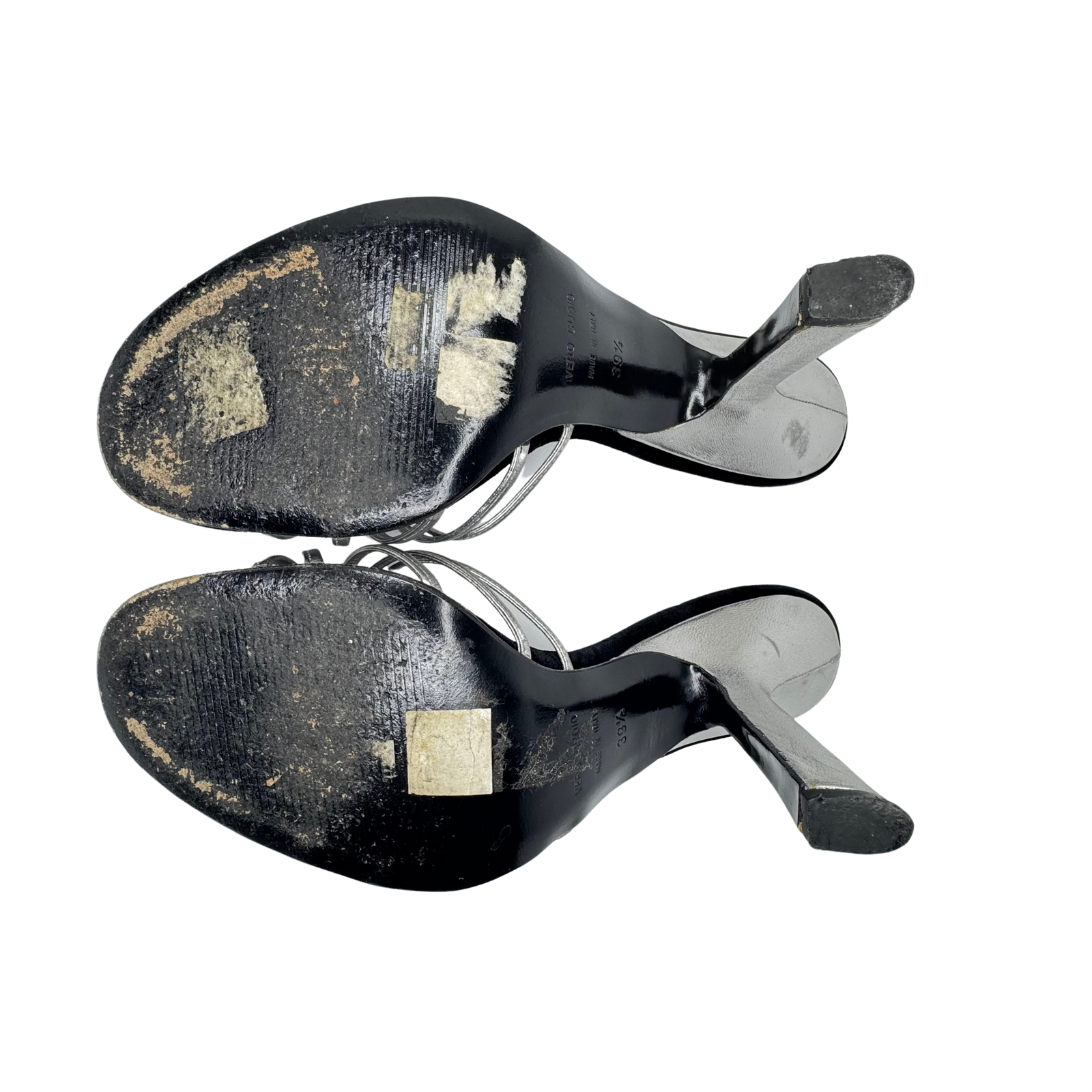 DOLCE & GABBANA Silver Metallic & Black Velvet Strappy Heels - Size 39.5