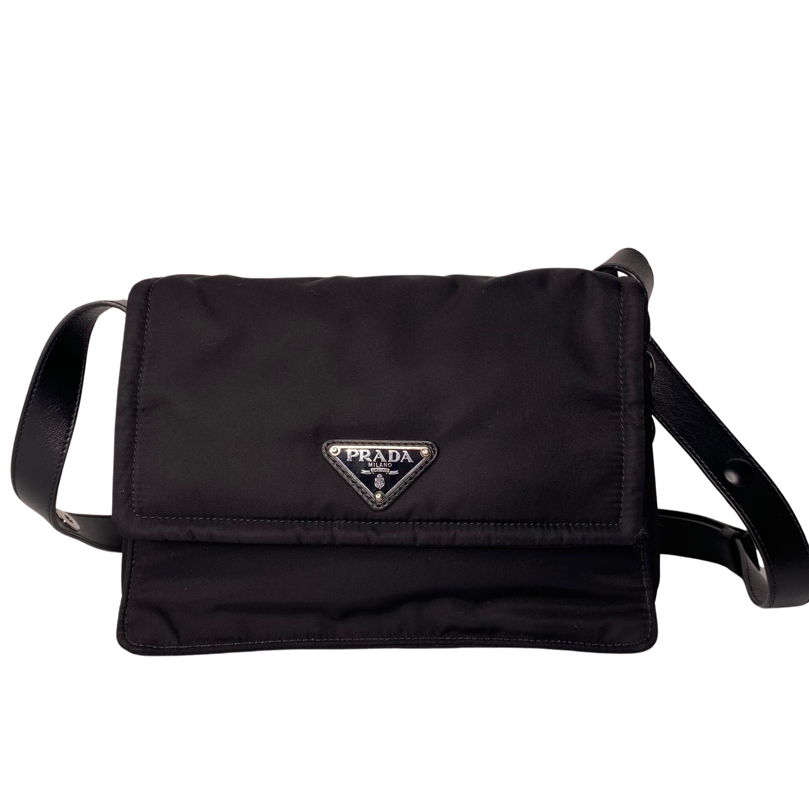 Prada Nylon Crossbody Bag with Flap Closure – Black