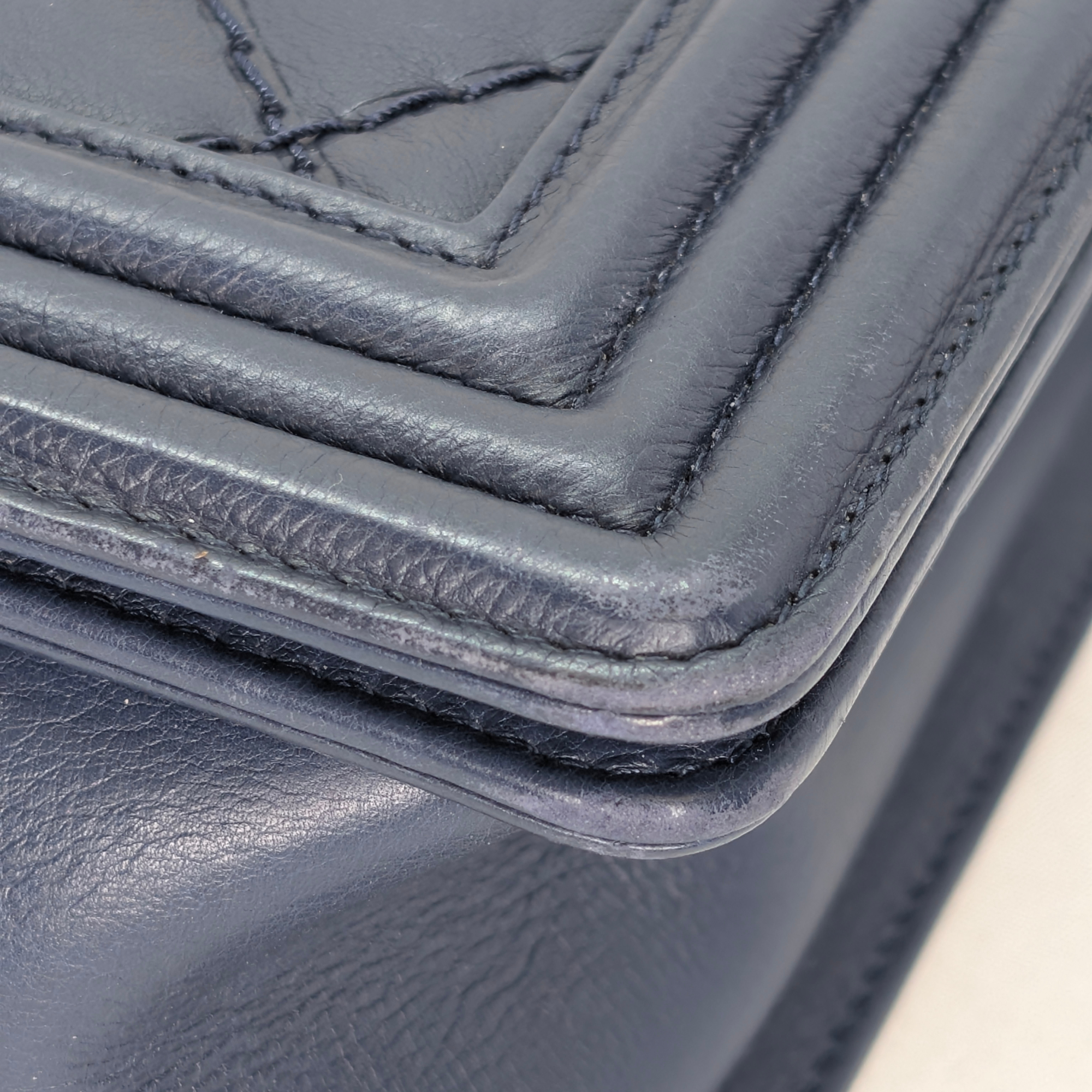 Chanel Flap Boy Shoulder Bag Medium Navy Blue