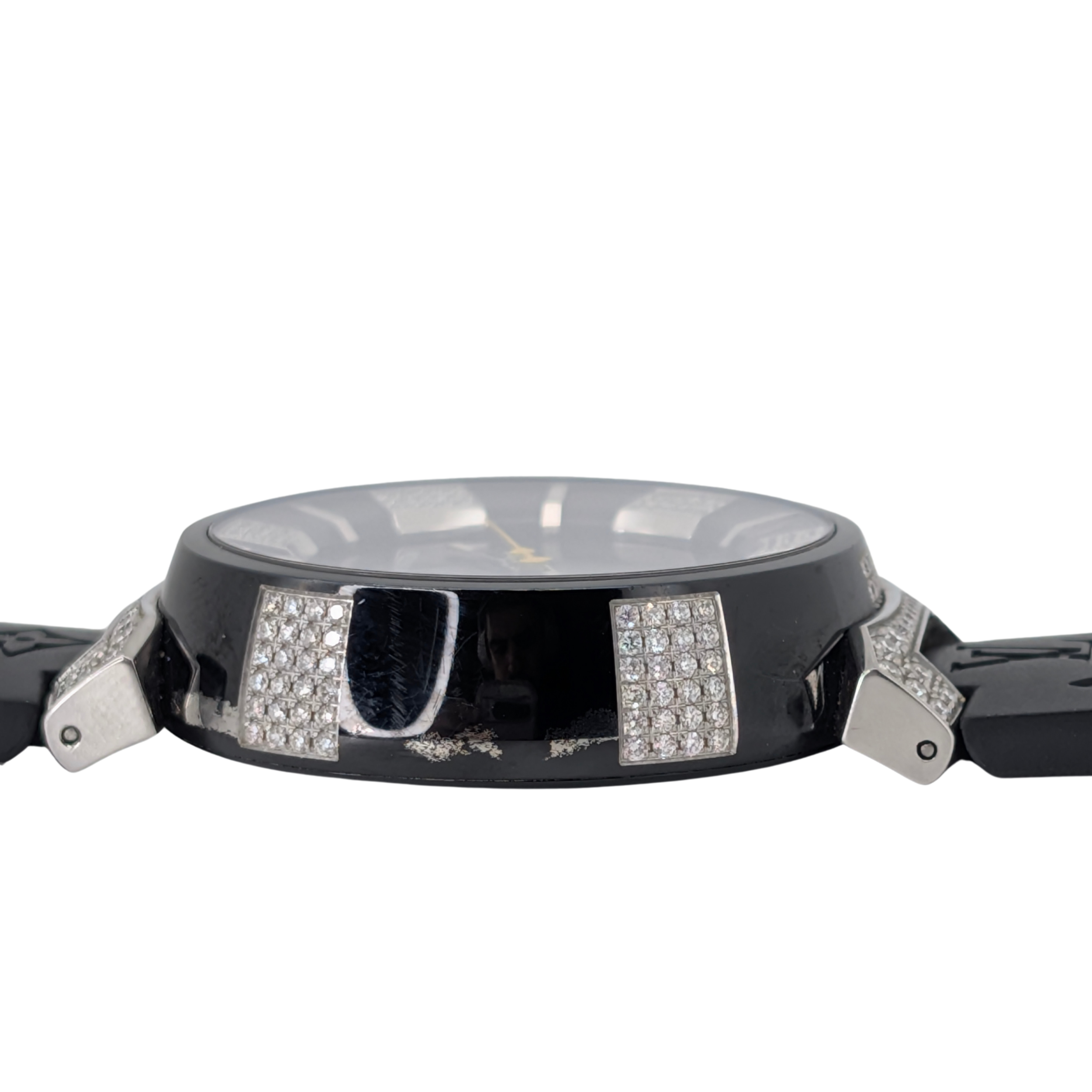 Louis Vuitton Tambour Q131Q Diamond Bezel & Dial Black Steel Watch