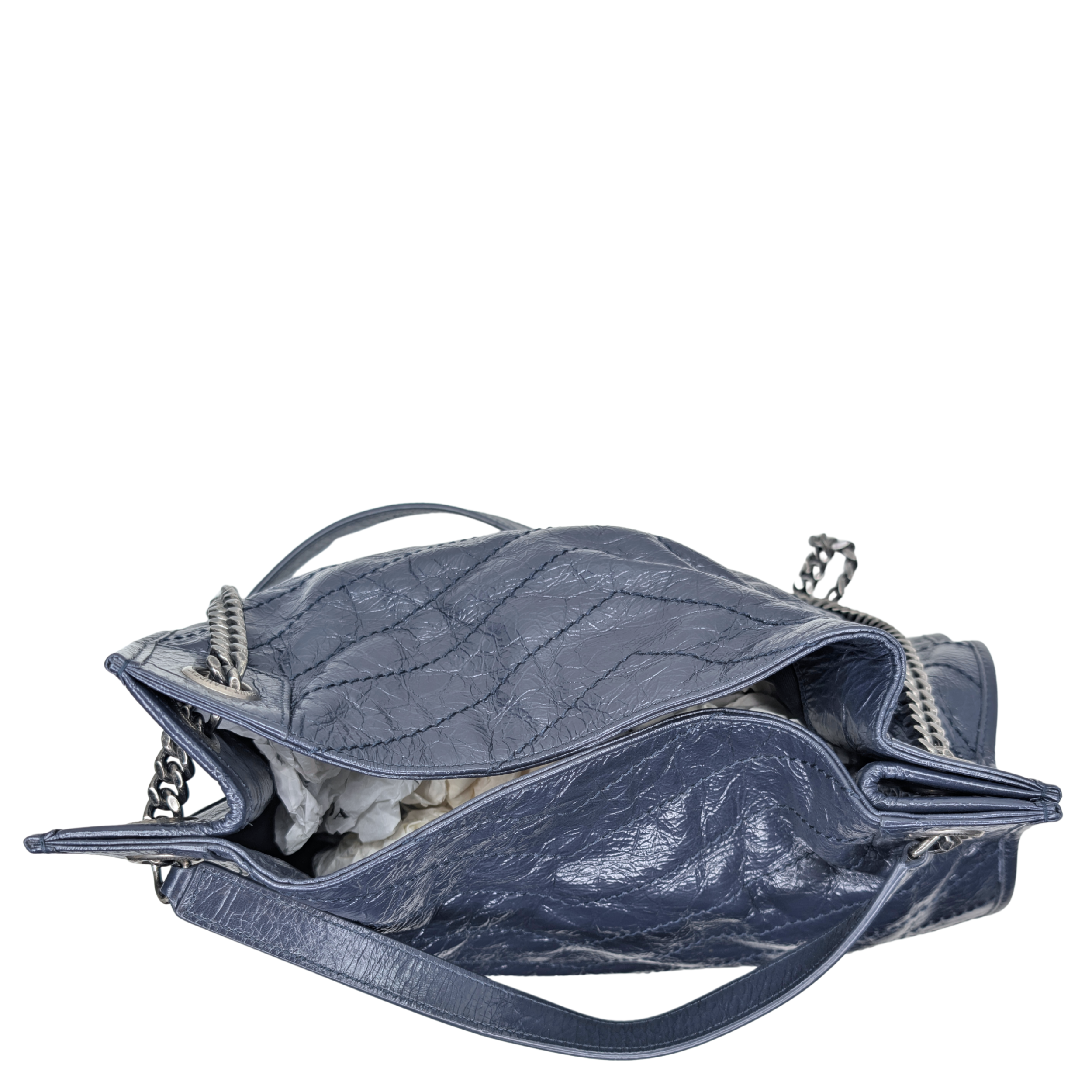 Saint Laurent Crinkled Leather Niki Shopper Tote Navy