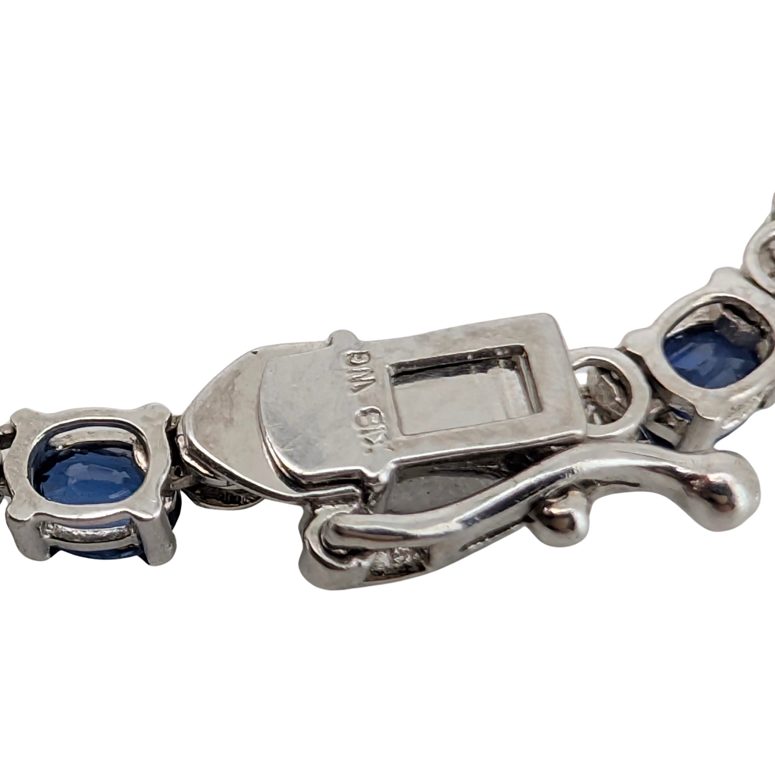 14.89Ct Natural Sapphire & 0.79Ct Diamonds Tennis Necklace In 18K White Gold