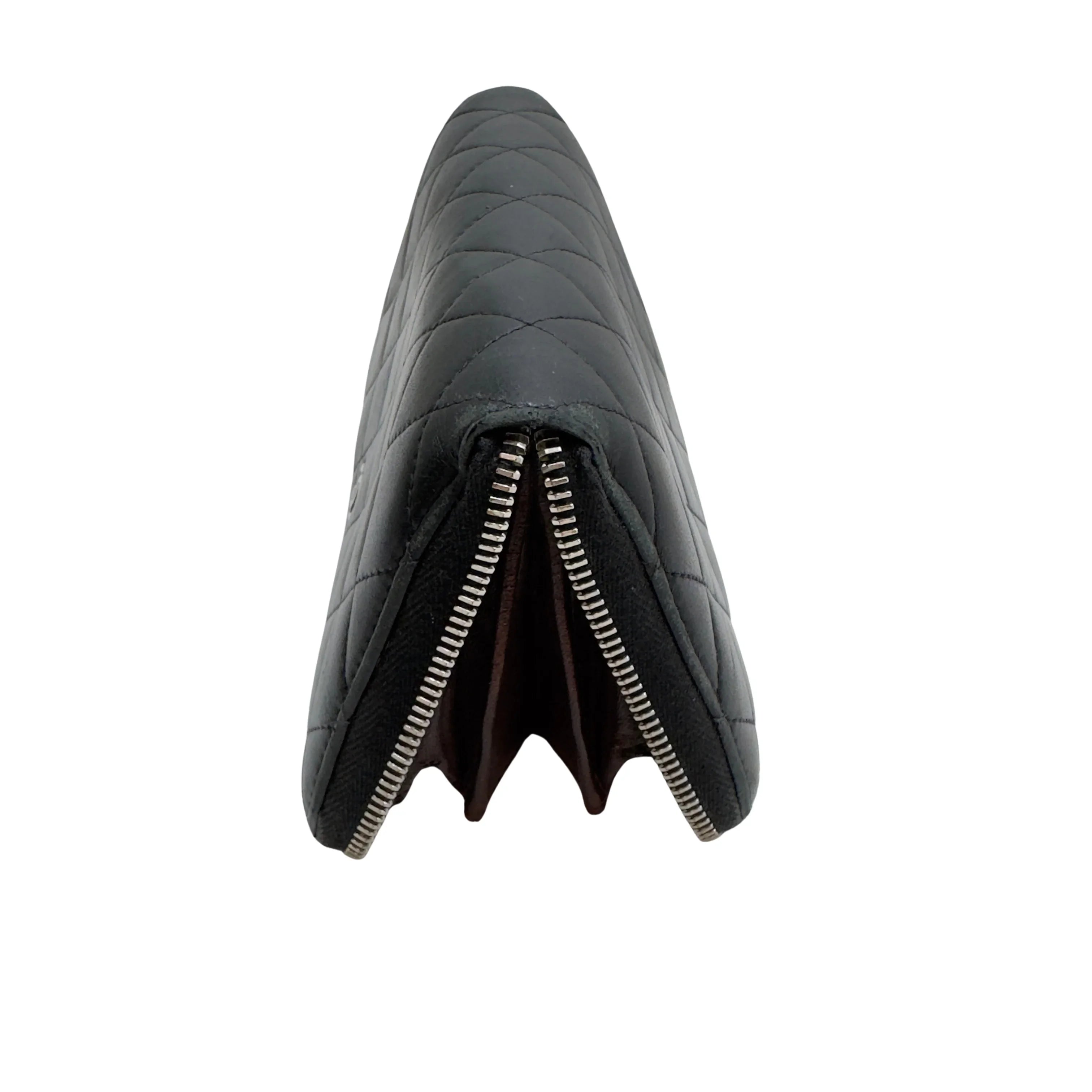 Chanel Lambskin Quilted Large Gusset Zip Around Wallet Black - Lost Designer