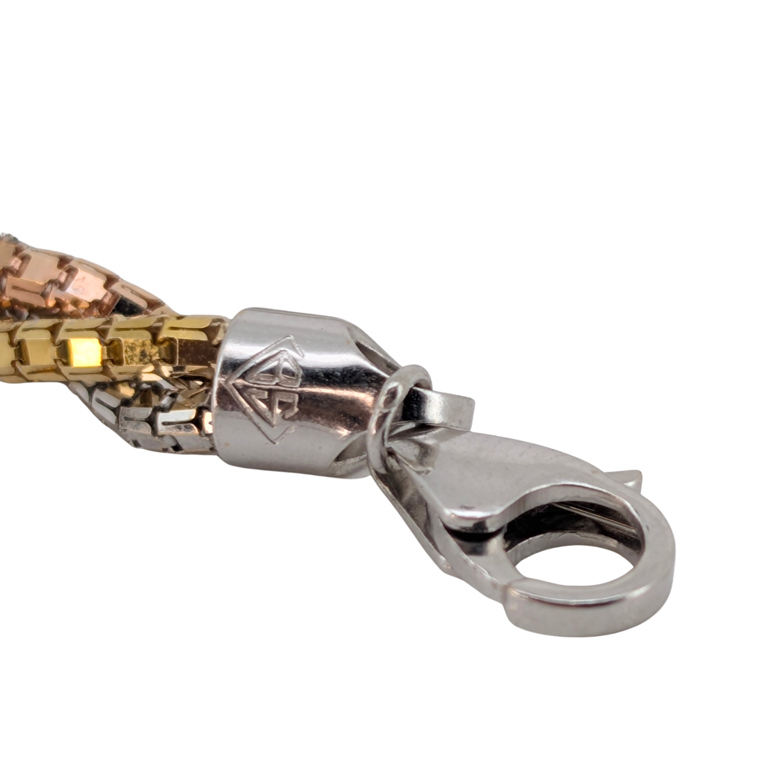 18K Tri-Colour Gold Twisted Rope Chain Necklace In White/Yellow/Rose Gold