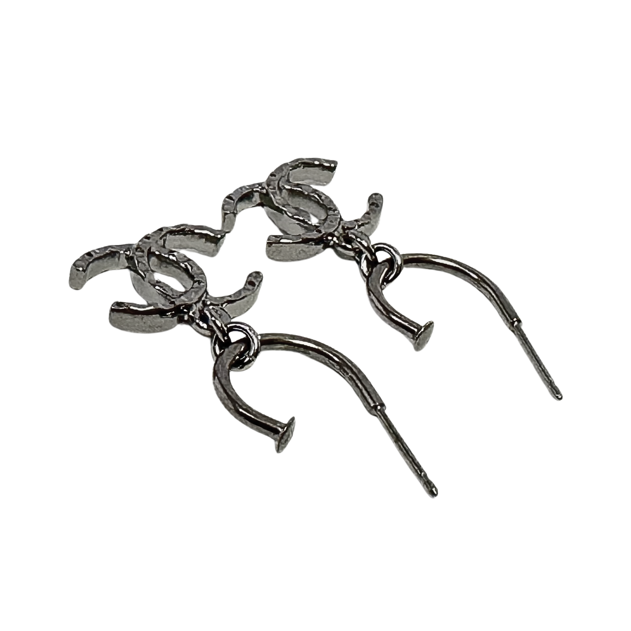 Chanel CC Earrings Metallic Gunmetal