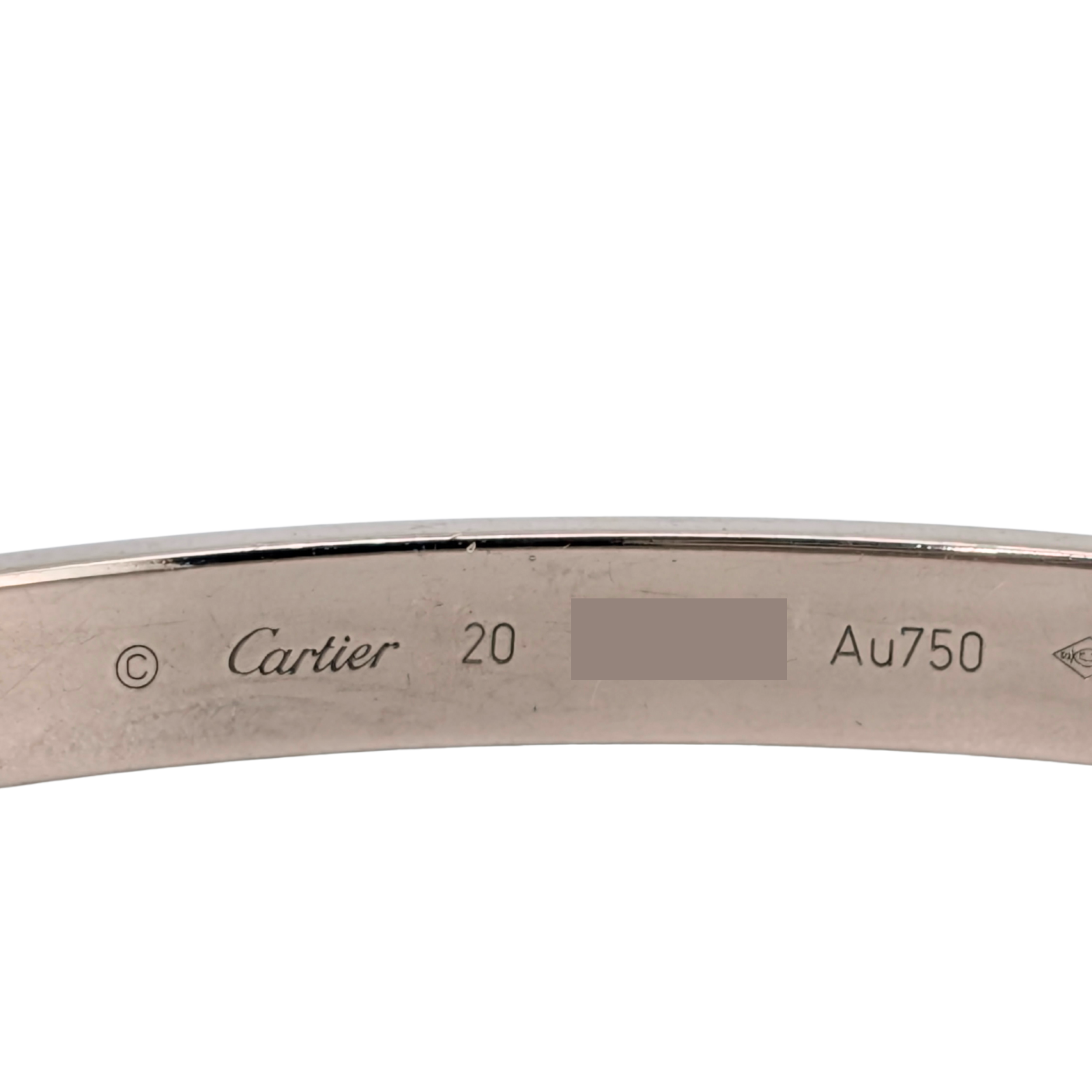 Cartier Love Bracelet Classic Model 18K White Gold Size 20