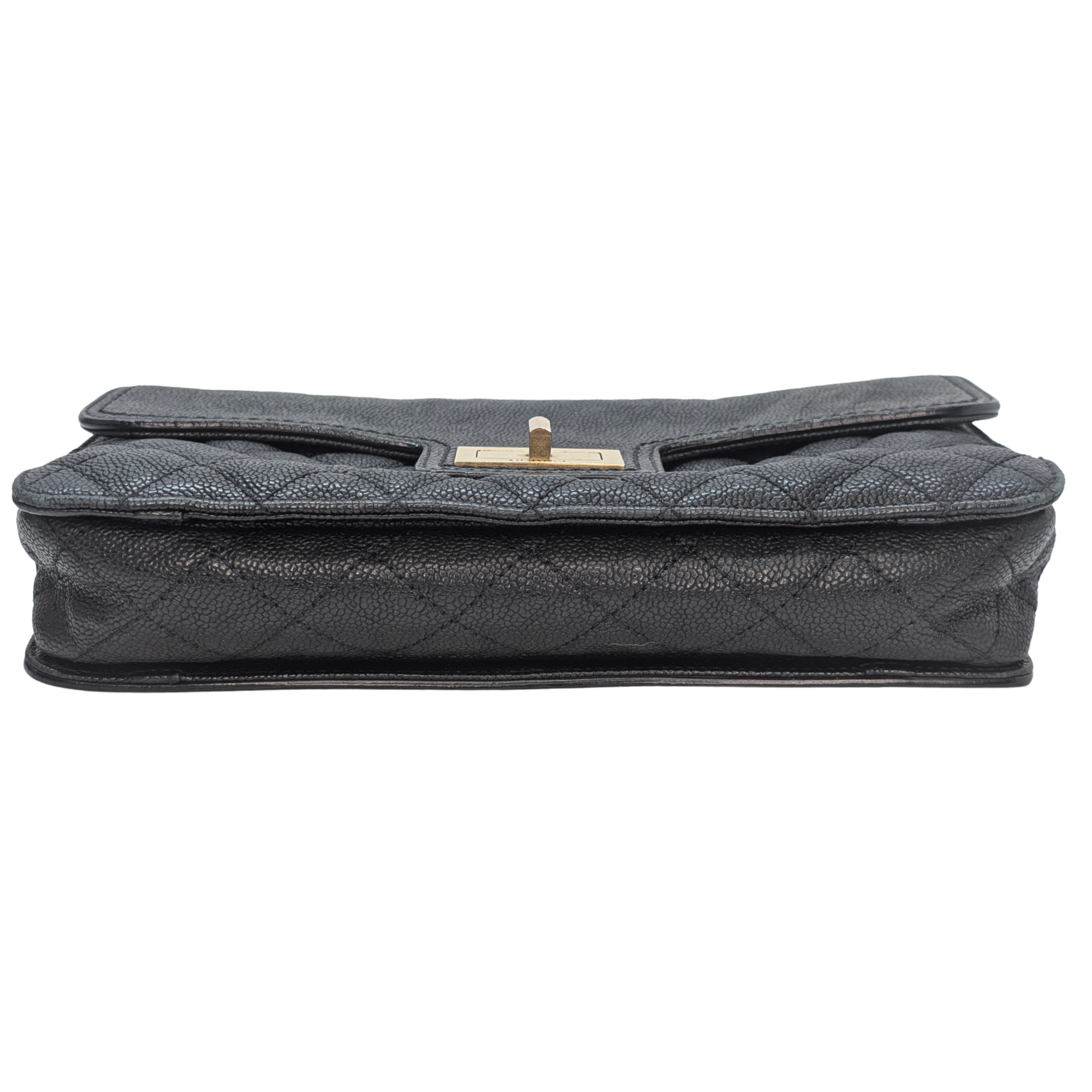 Chanel Mademoiselle 2.55 Cavier Leather Lock Flap Bag Black