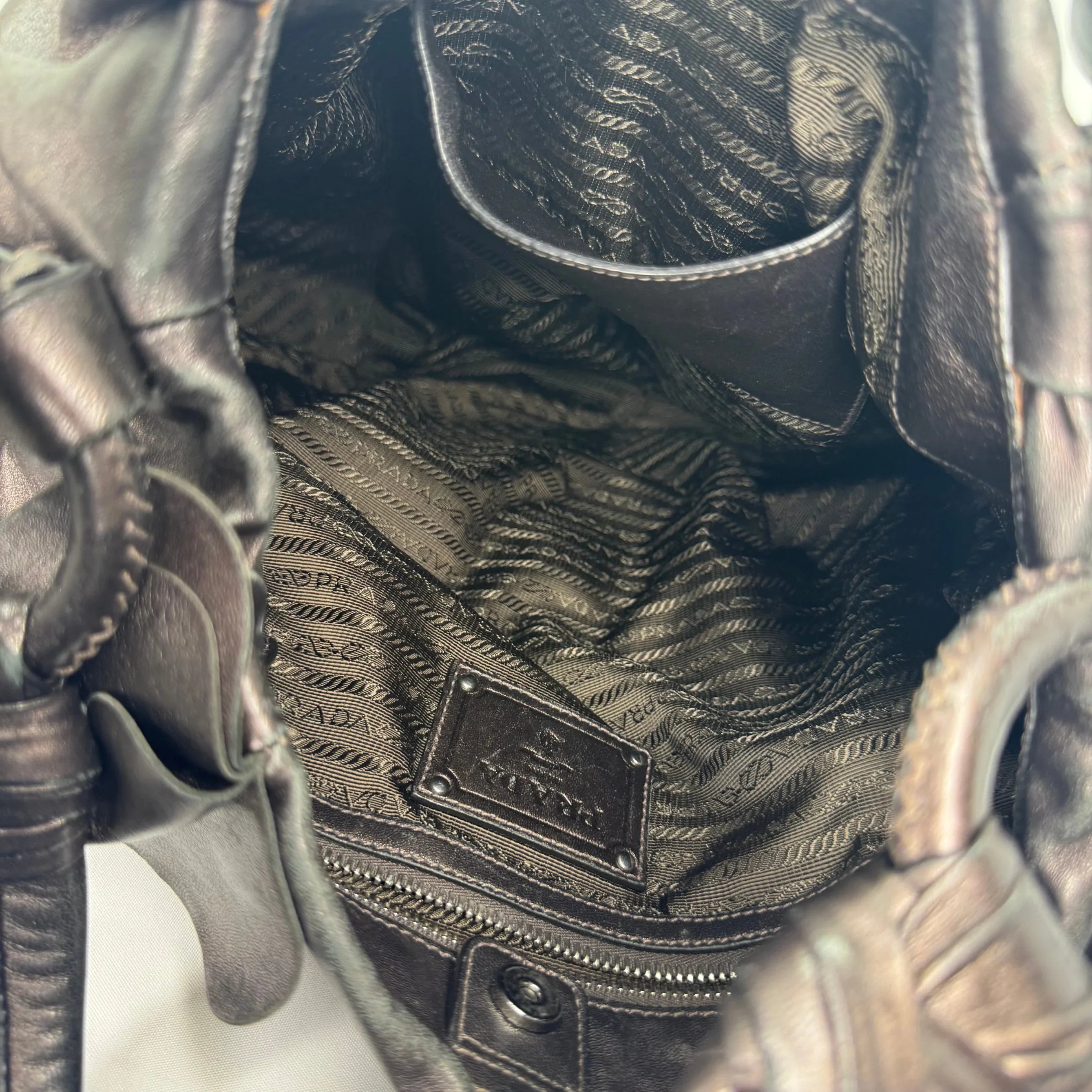 Prada Nappa Ruffle Hobo Grafite Mordore Shoulder Bag - Lost Designer