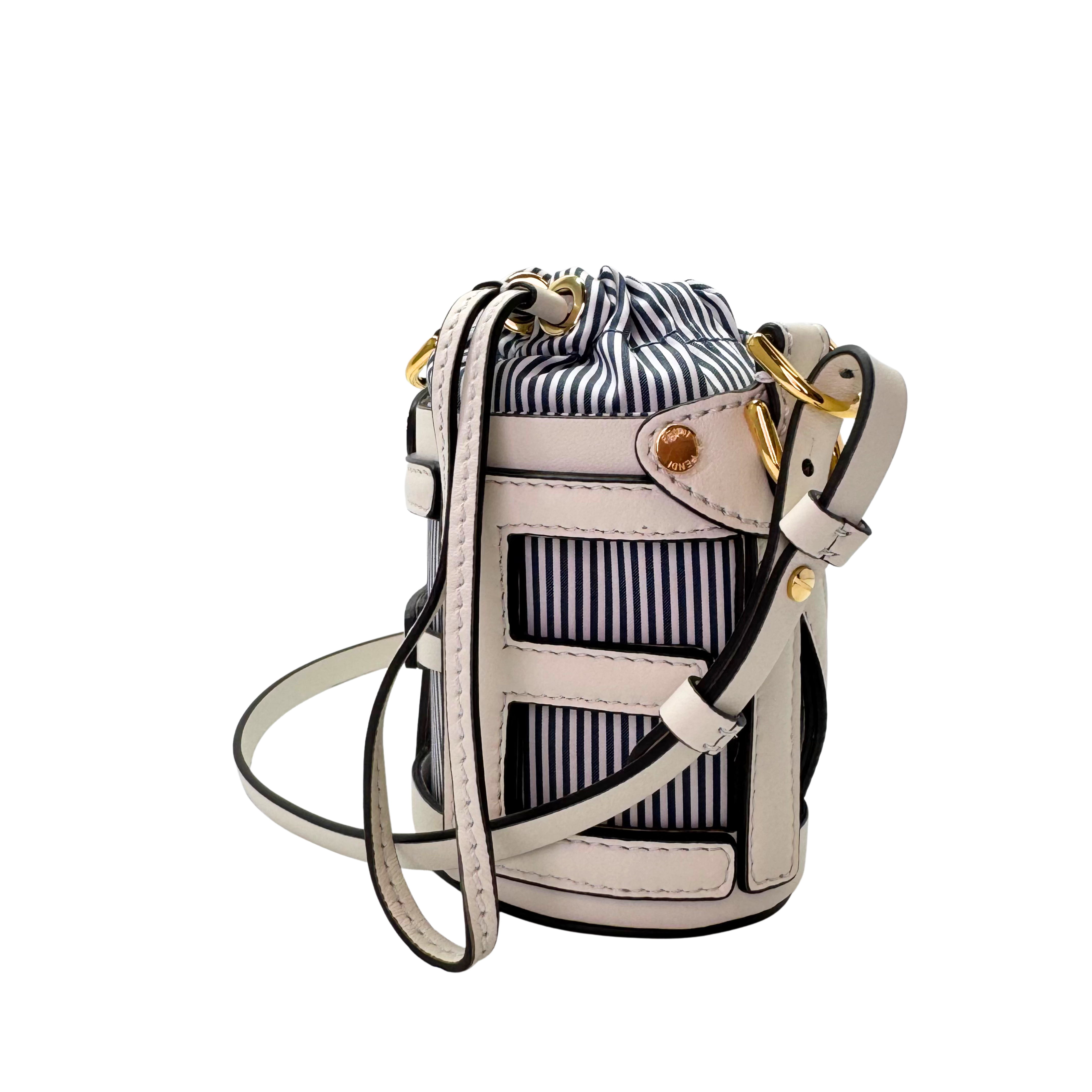 Fendi Nylon Vitello Step Out Bucket Shoulder Bag Beige Mini