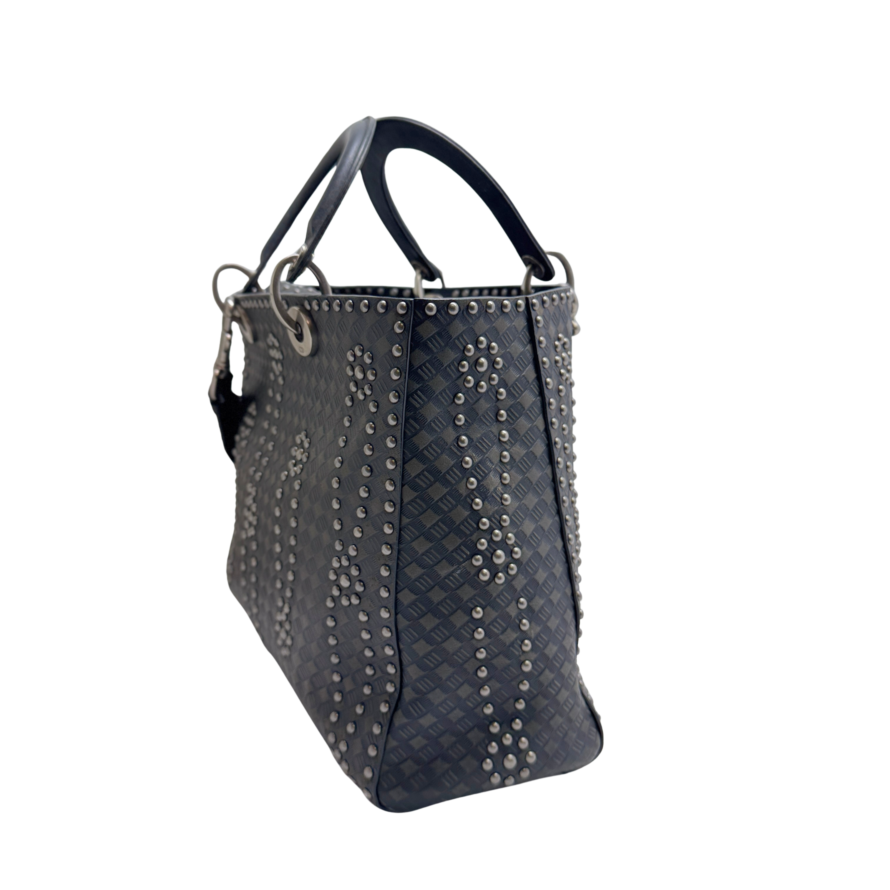 Christian Dior Large Lady Dior Studded Handbag Black