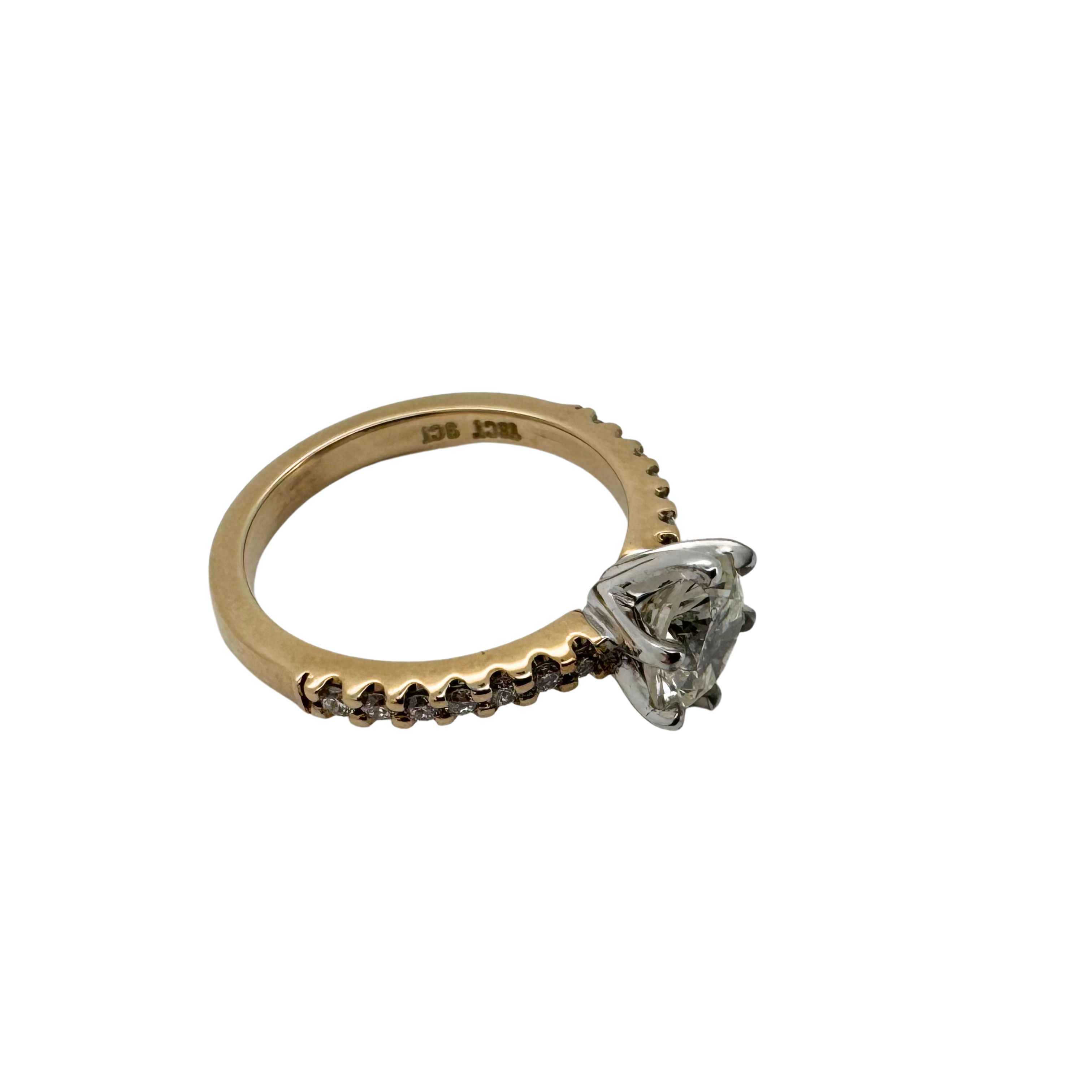 1.0ct Light Champagne P1 Round Brilliant Diamond on 9ct/18ct Gold Ring K½ - Lost Designer