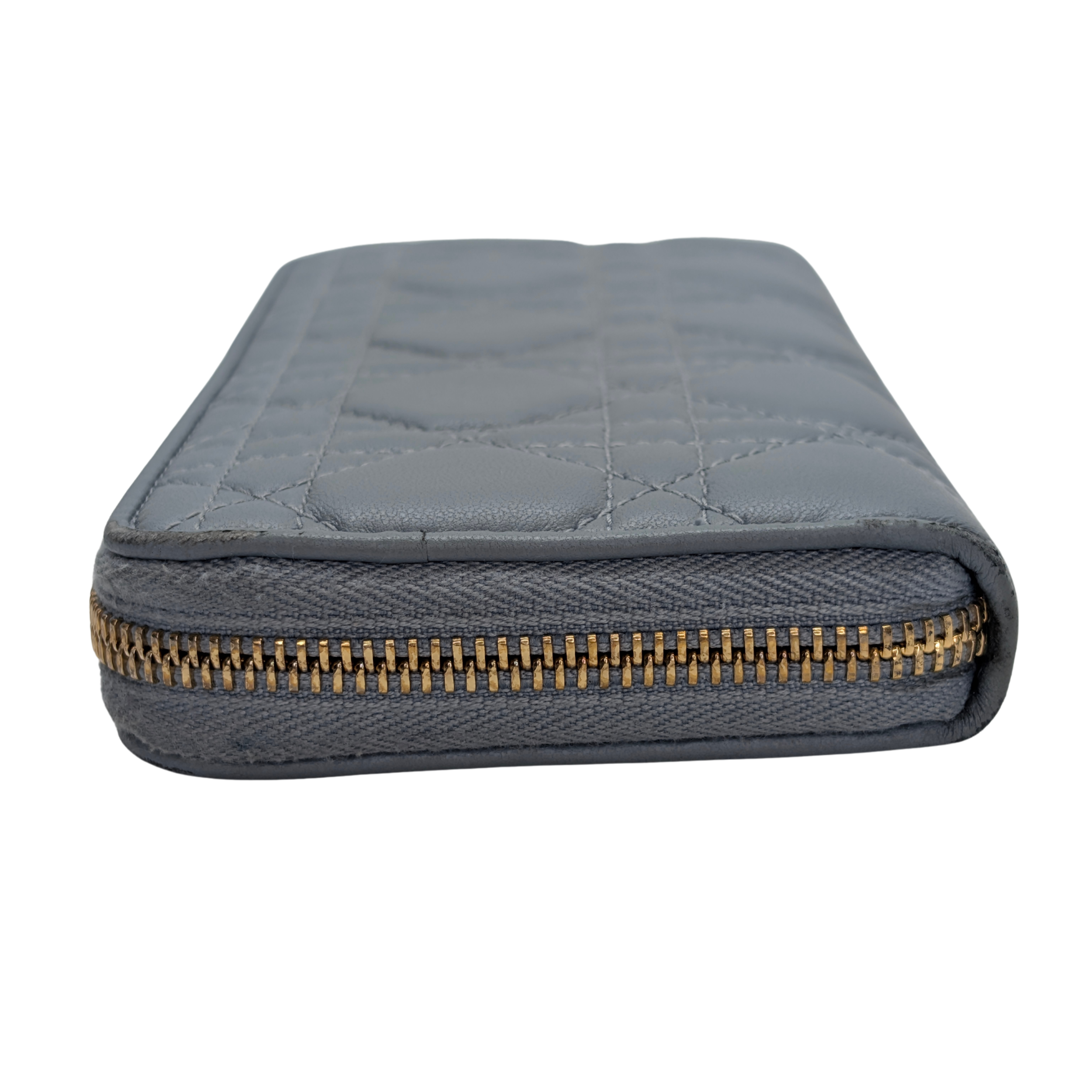 Dior Lady Voyageur Wallet In Cloud Blue Lambskin