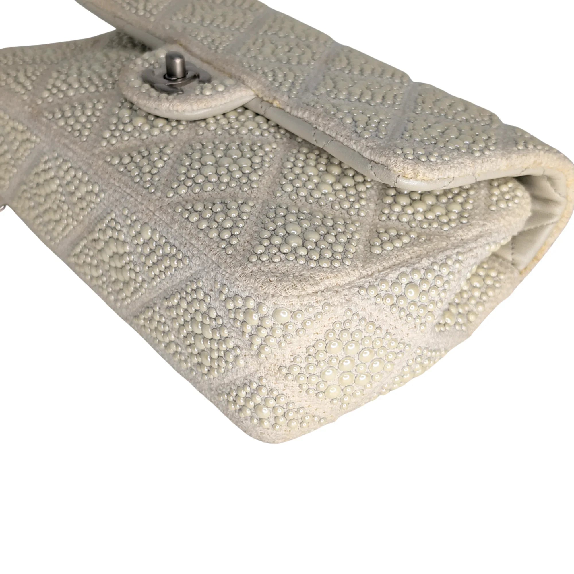 Chanel Classic Flap Pearl Embellished Shoulder Bag White - Lost Designer