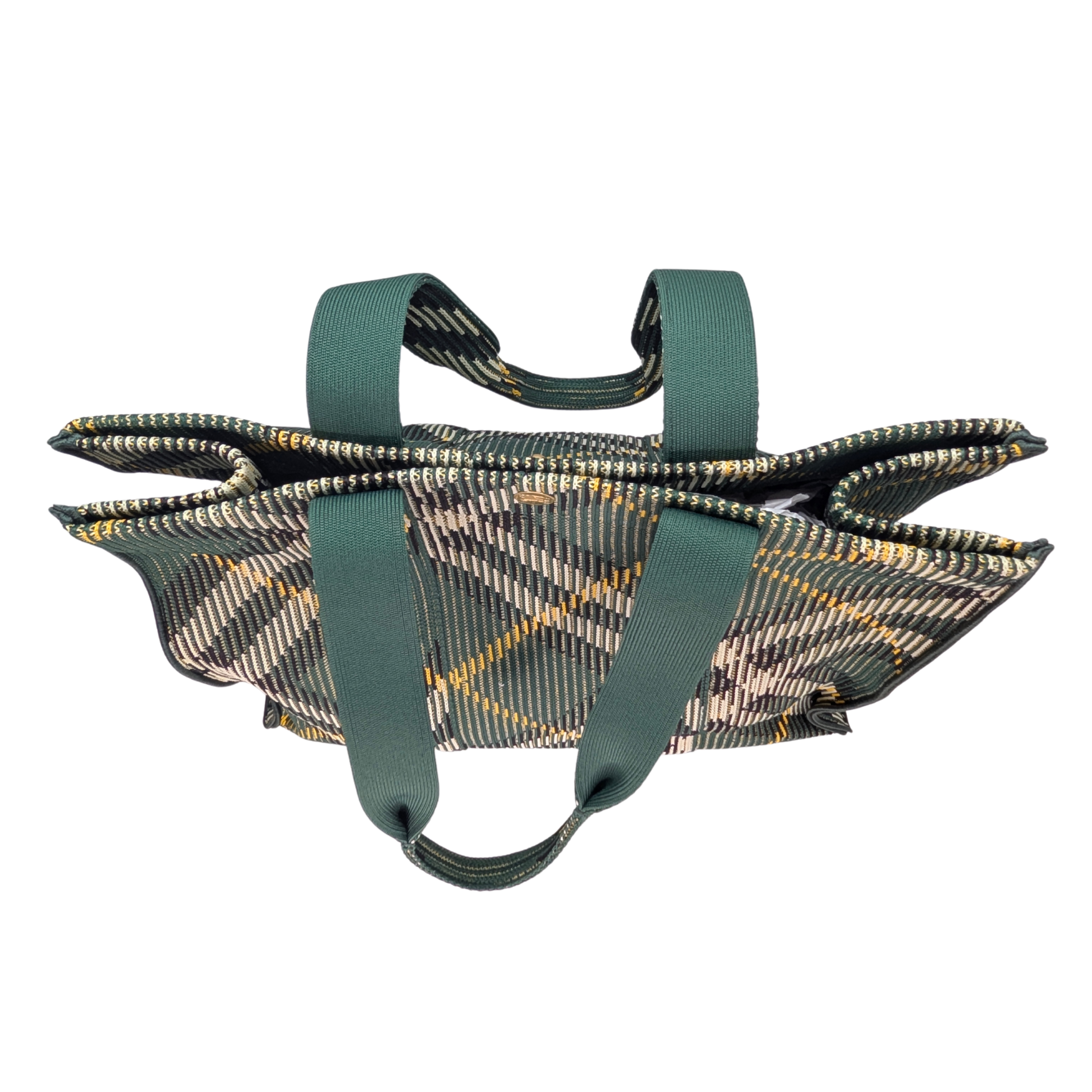 Burberry Medium Green Check Knitted Tote Bag