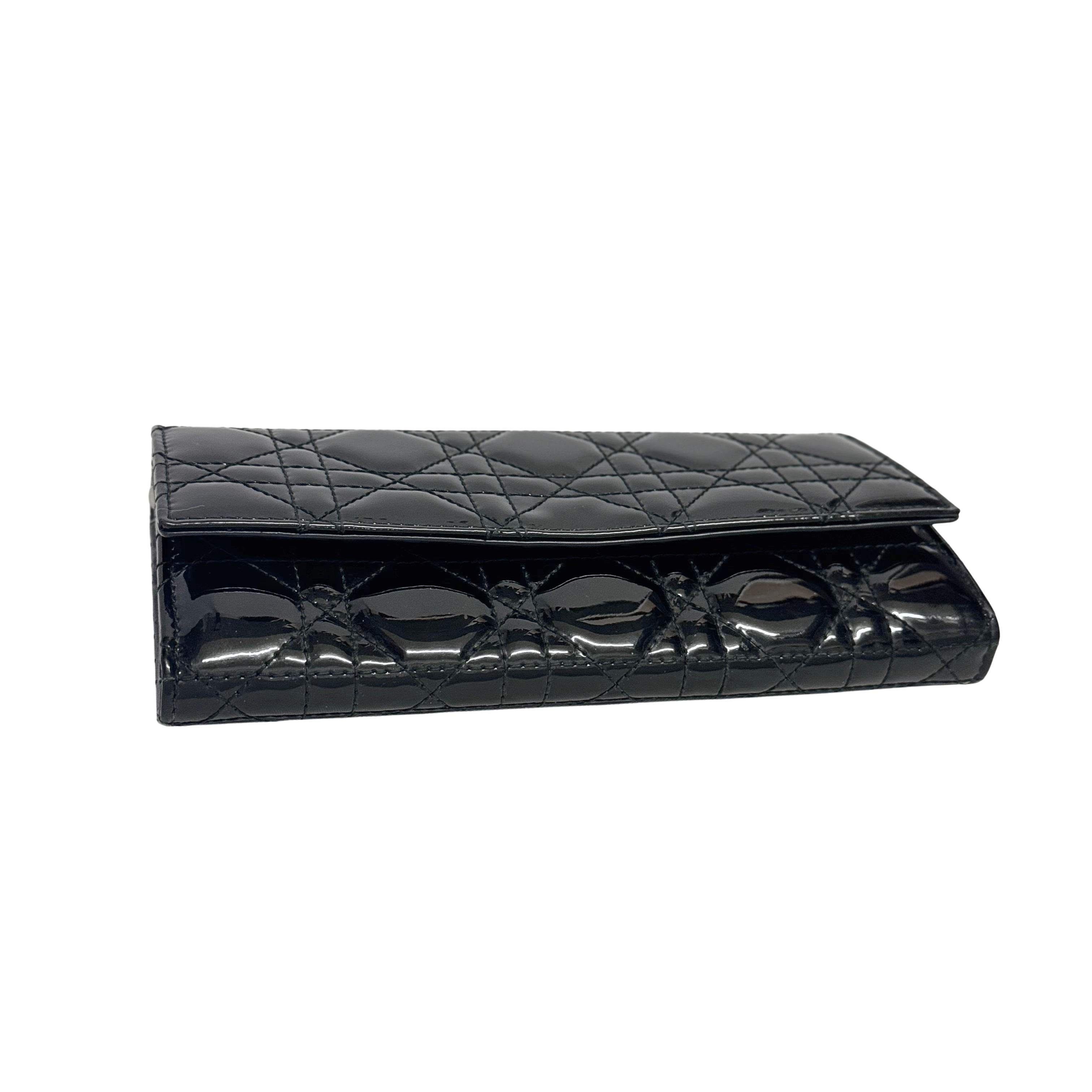 Dior Patent Leather Long Wallet With Chain Black