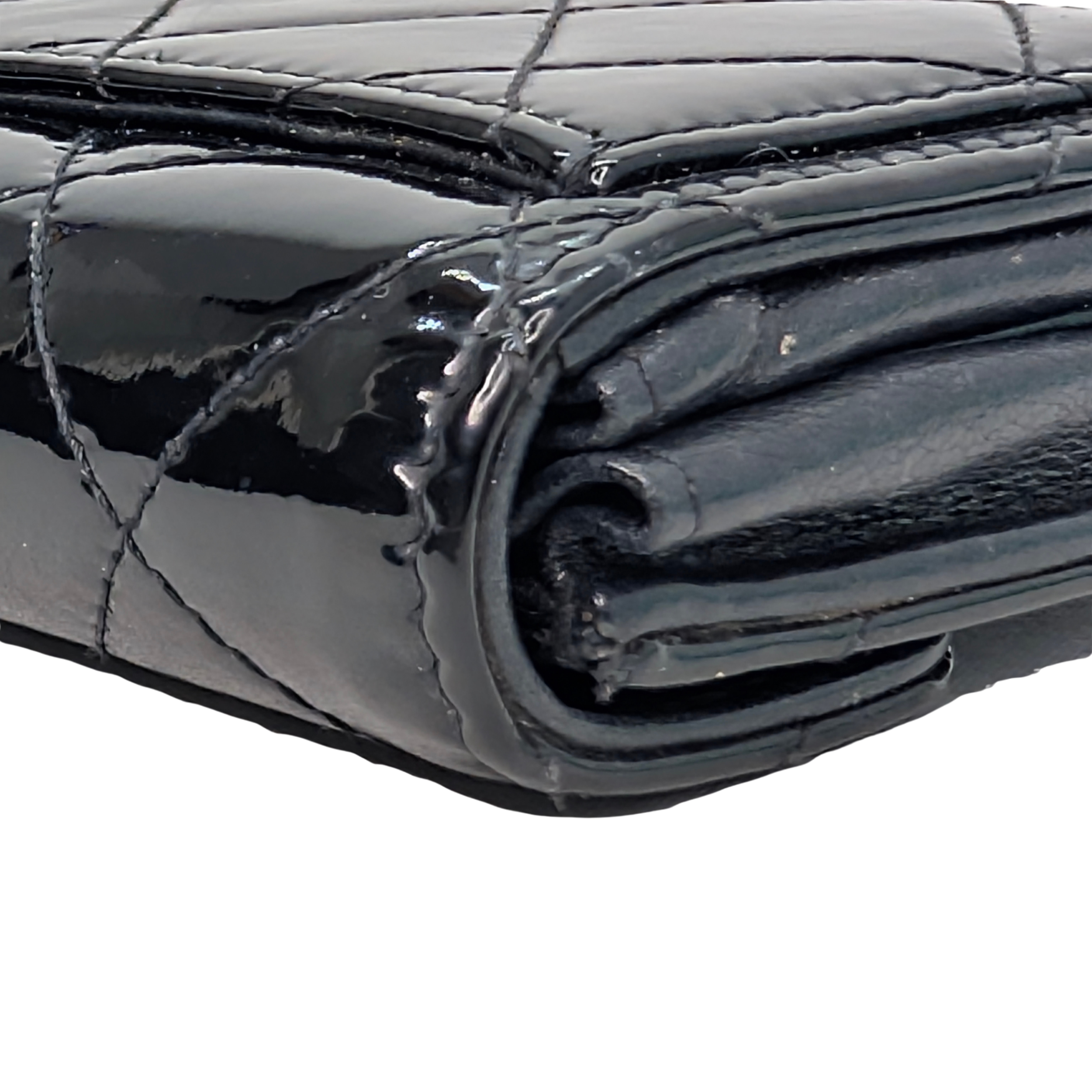 Chanel Classic Single Flap Small Matelassè Patent Folding Wallet Black