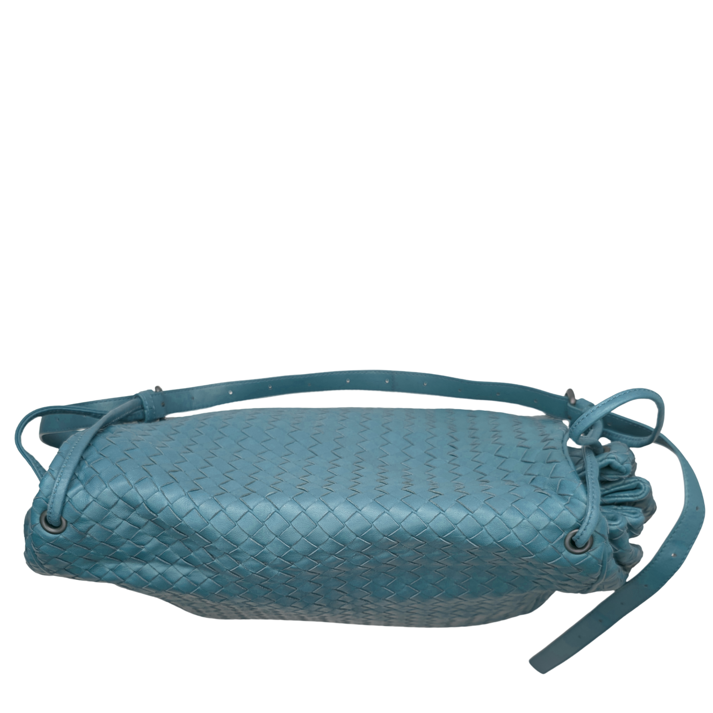 Bottega Veneta Tabita Drawstring Flap Intrecciato Shoulder Bag Blue