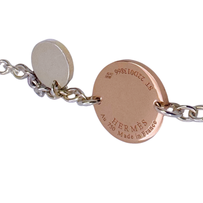 Hermes Confettis Ex-libris 18k Rose Gold & Silver Bracelet