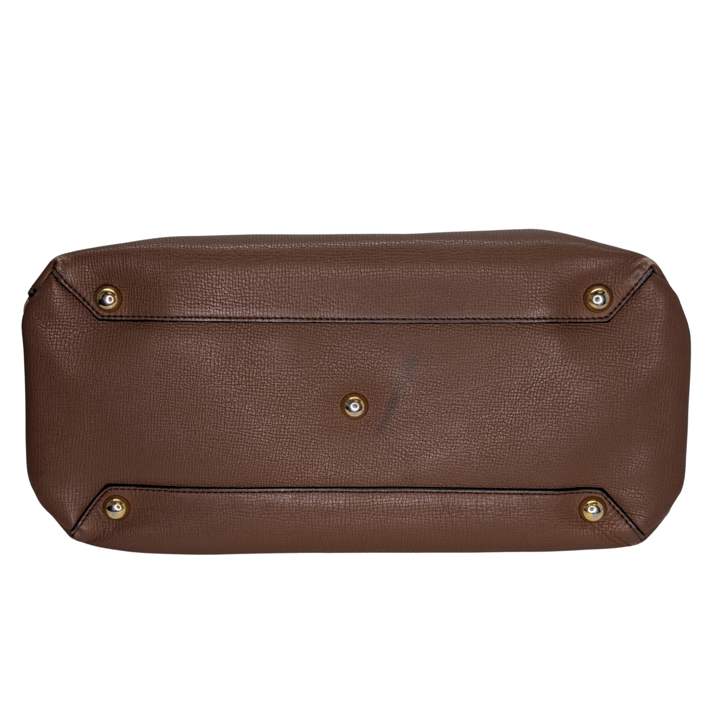 Burberry Brown Pebbled Leather House Check Medium Banner Tote Bag