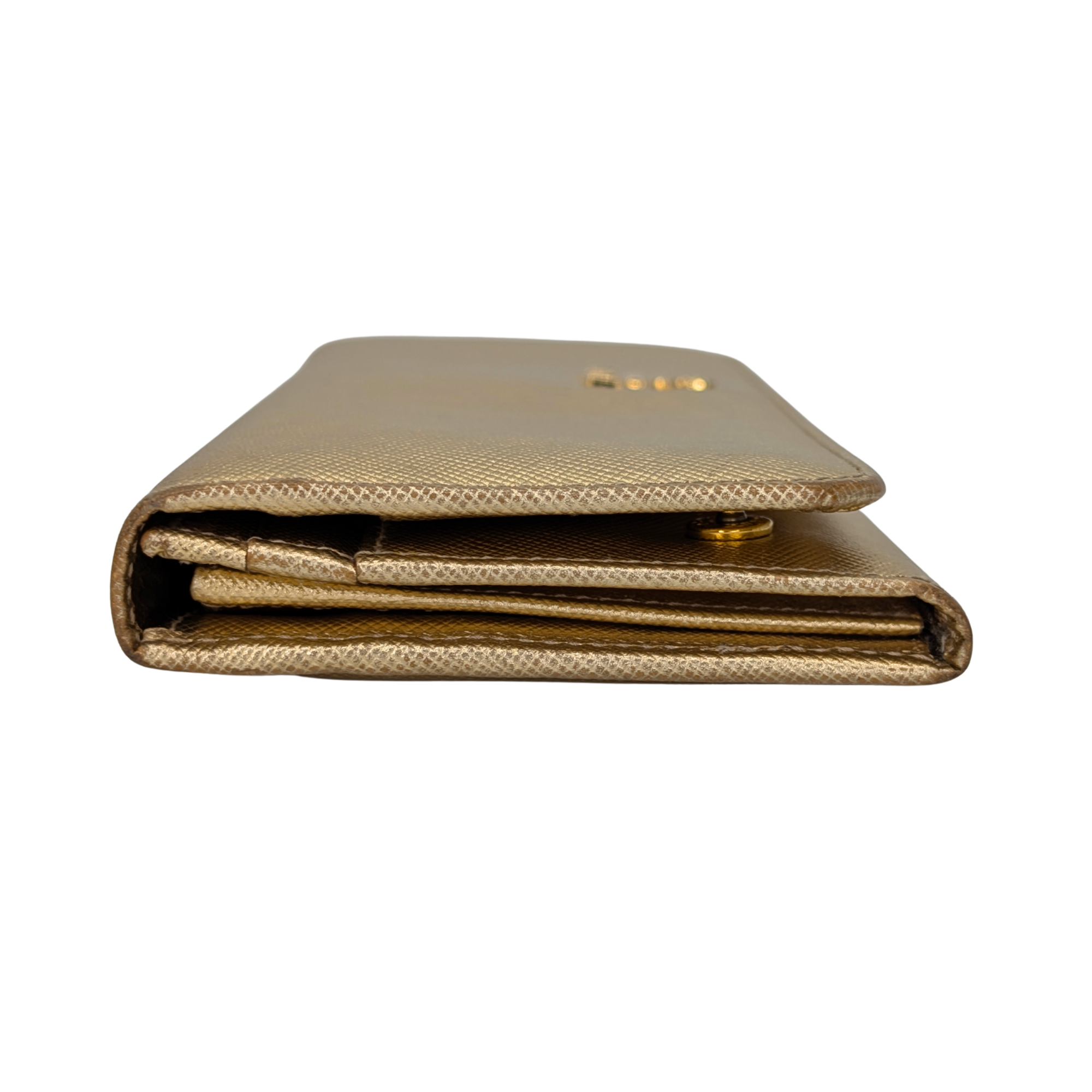 Prada Saffiano Metal Continental Wallet Gold