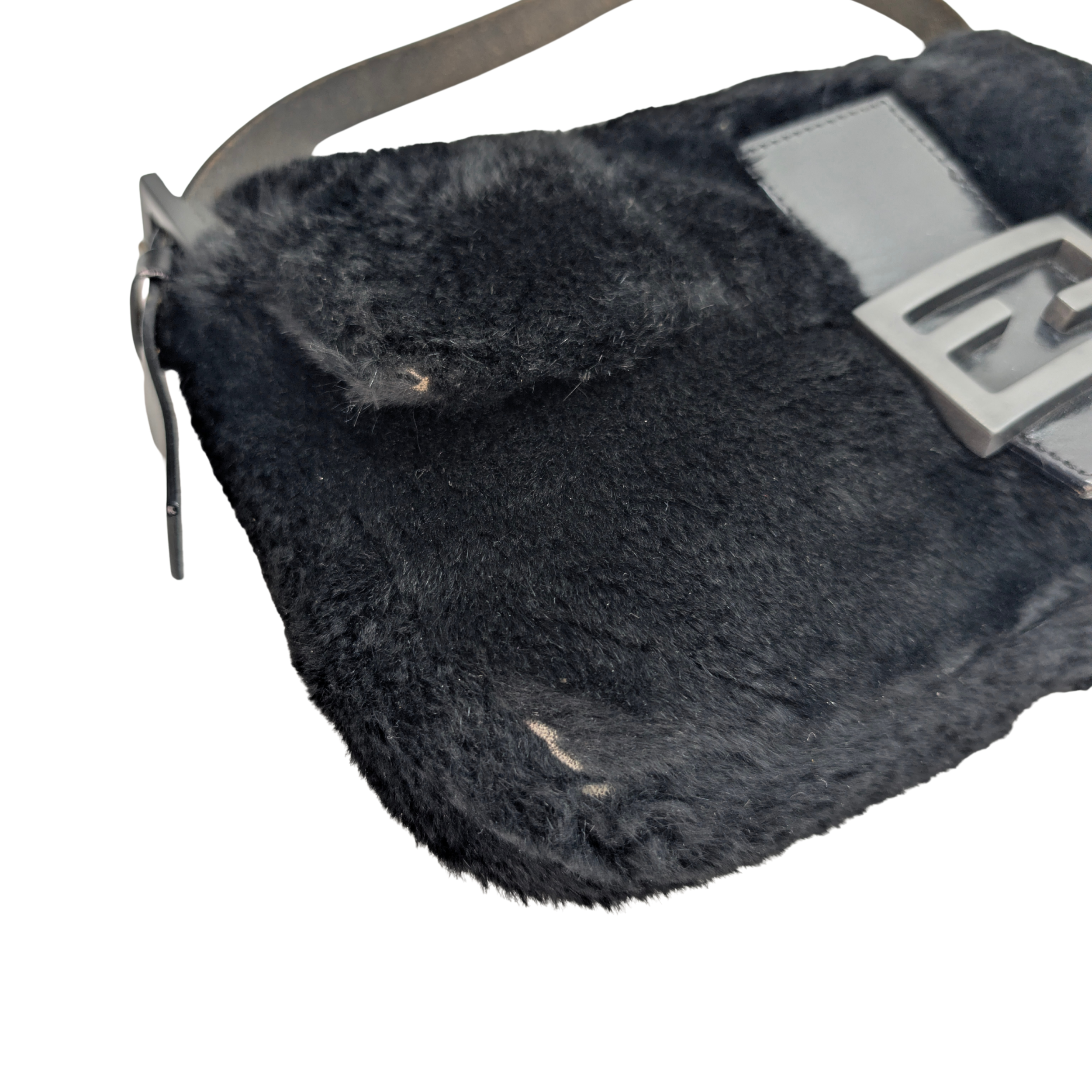 Fendi Rabbit Fur Baguette Handbag Black
