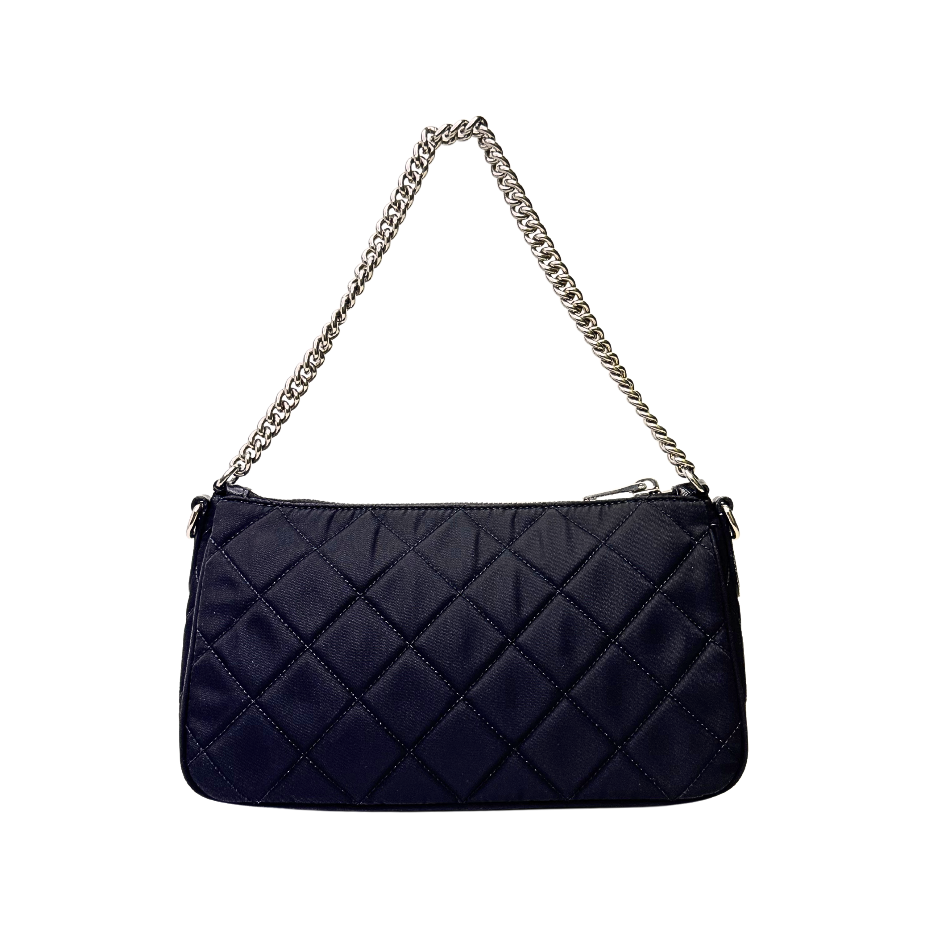 Prada Tessuto Quilted Chain Crossbody Bag Nylon Black