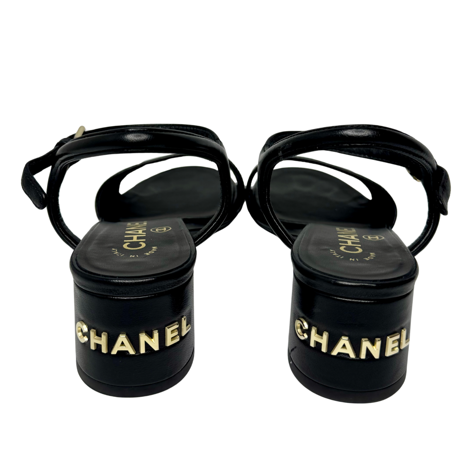 Chanel Black Lambskin Leather Classic Sandals – Size 36C