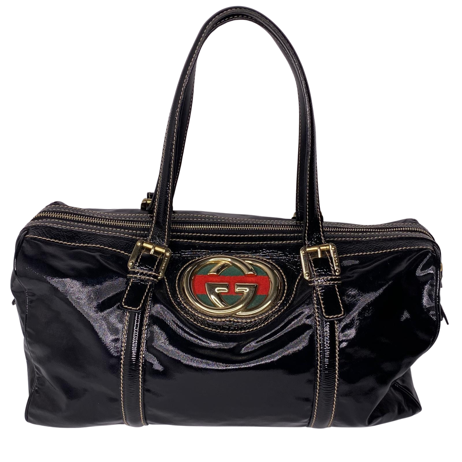 Gucci Dialux Medium Britt Boston GG Bag – Black Patent Leather