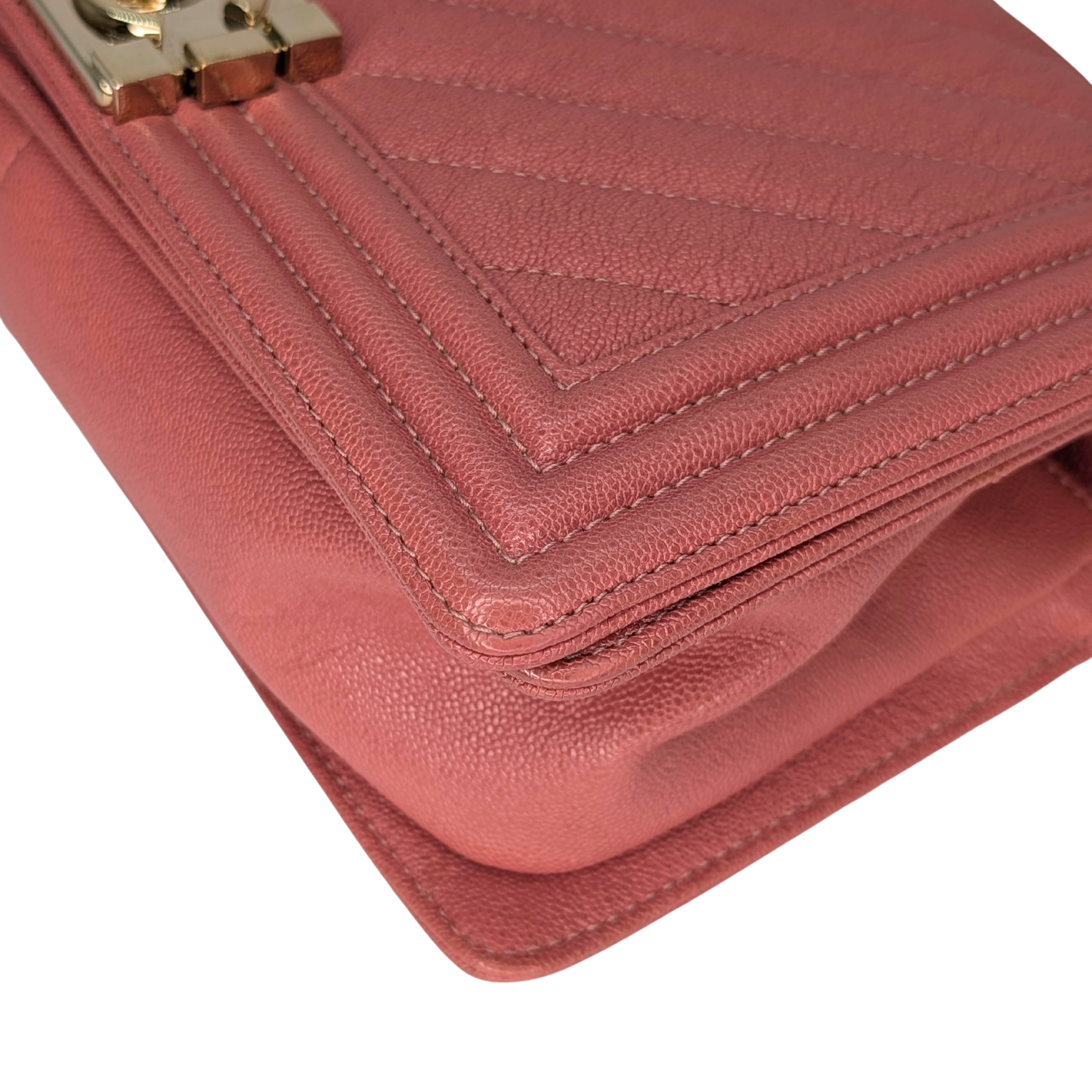 Chanel Caviar Chevron Quilted Medium Boy Flap Pink