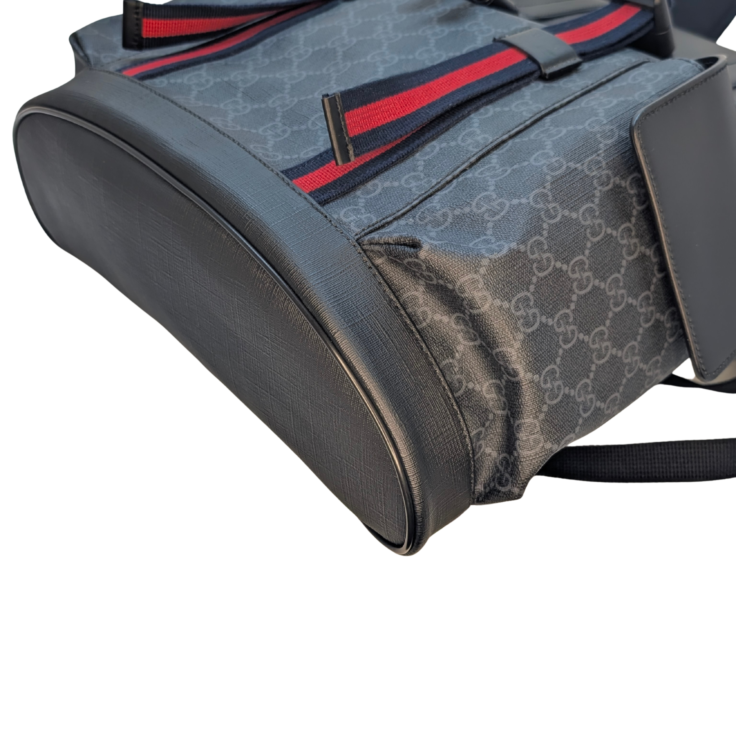 Gucci GG Supreme Monogram Calfskin Web Double Buckle Backpack Black