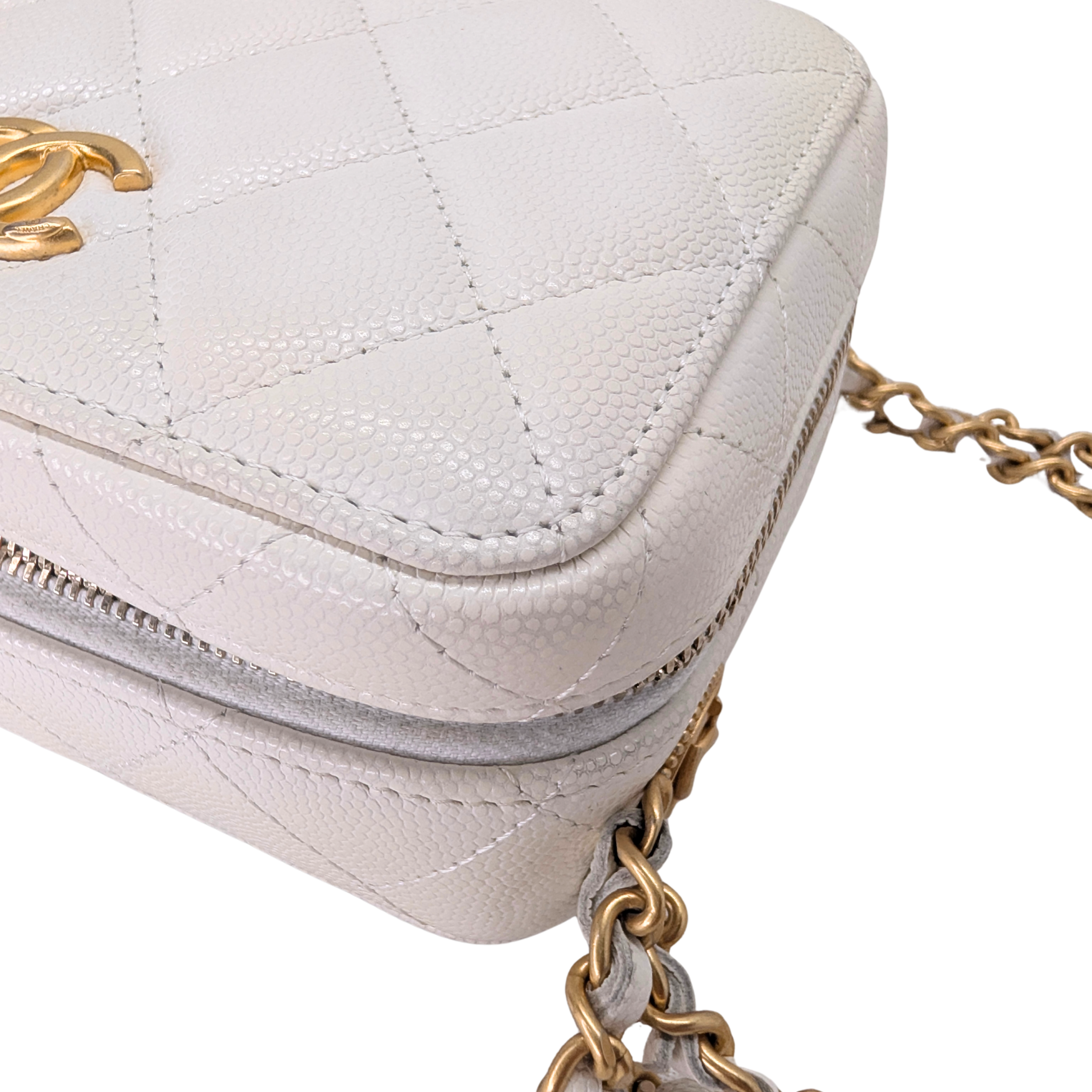 Chanel Mini Vanity with Chain Camera Bag Caviar White