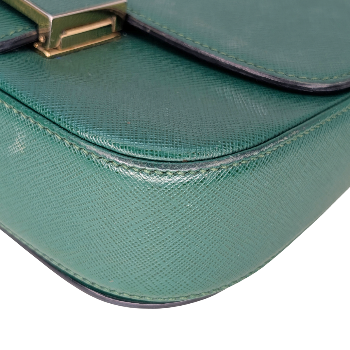 Prada Saffiano Lux Emblem Flap Shoulder Bag Green