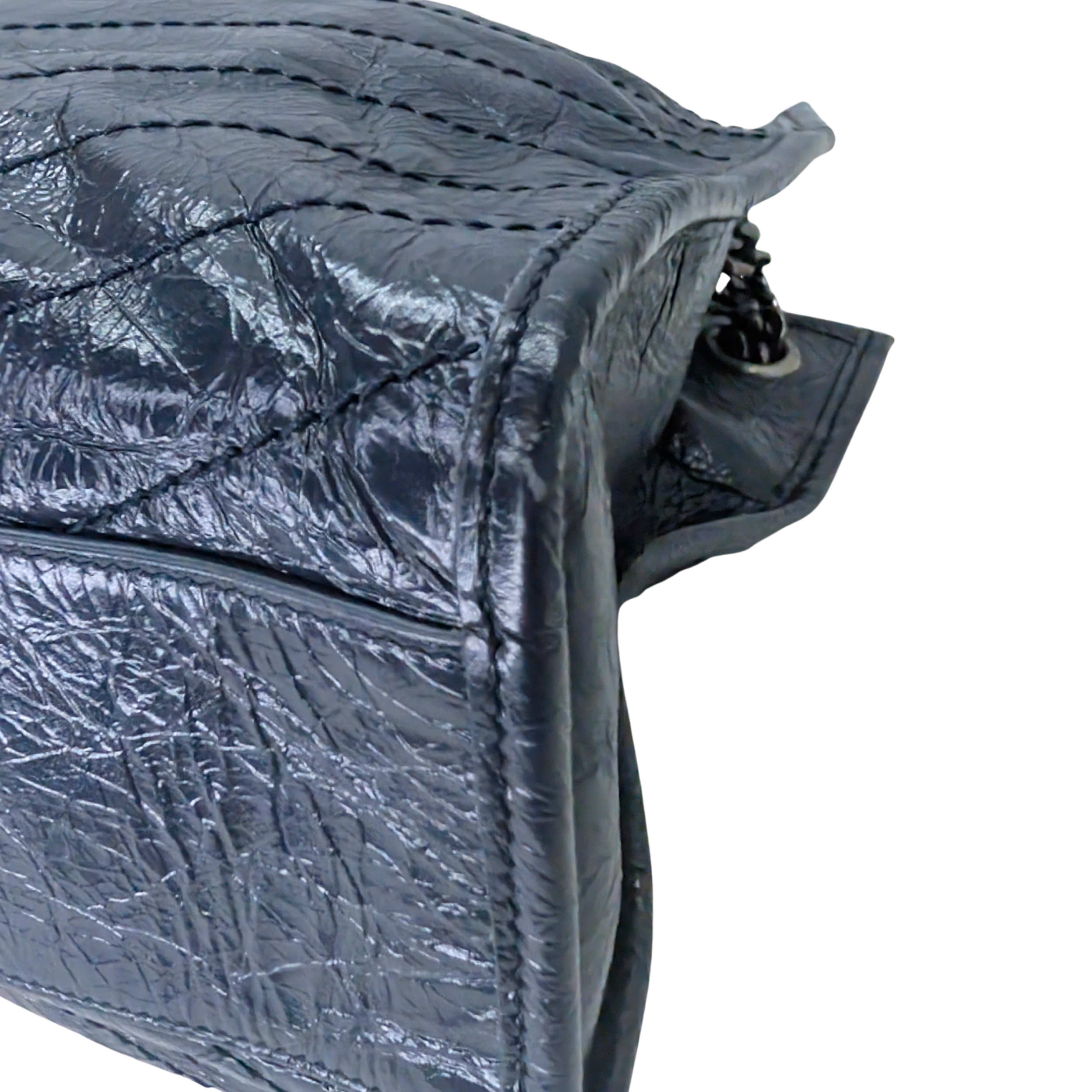 Saint Laurent Crinkled Leather Niki Shopper Tote Navy