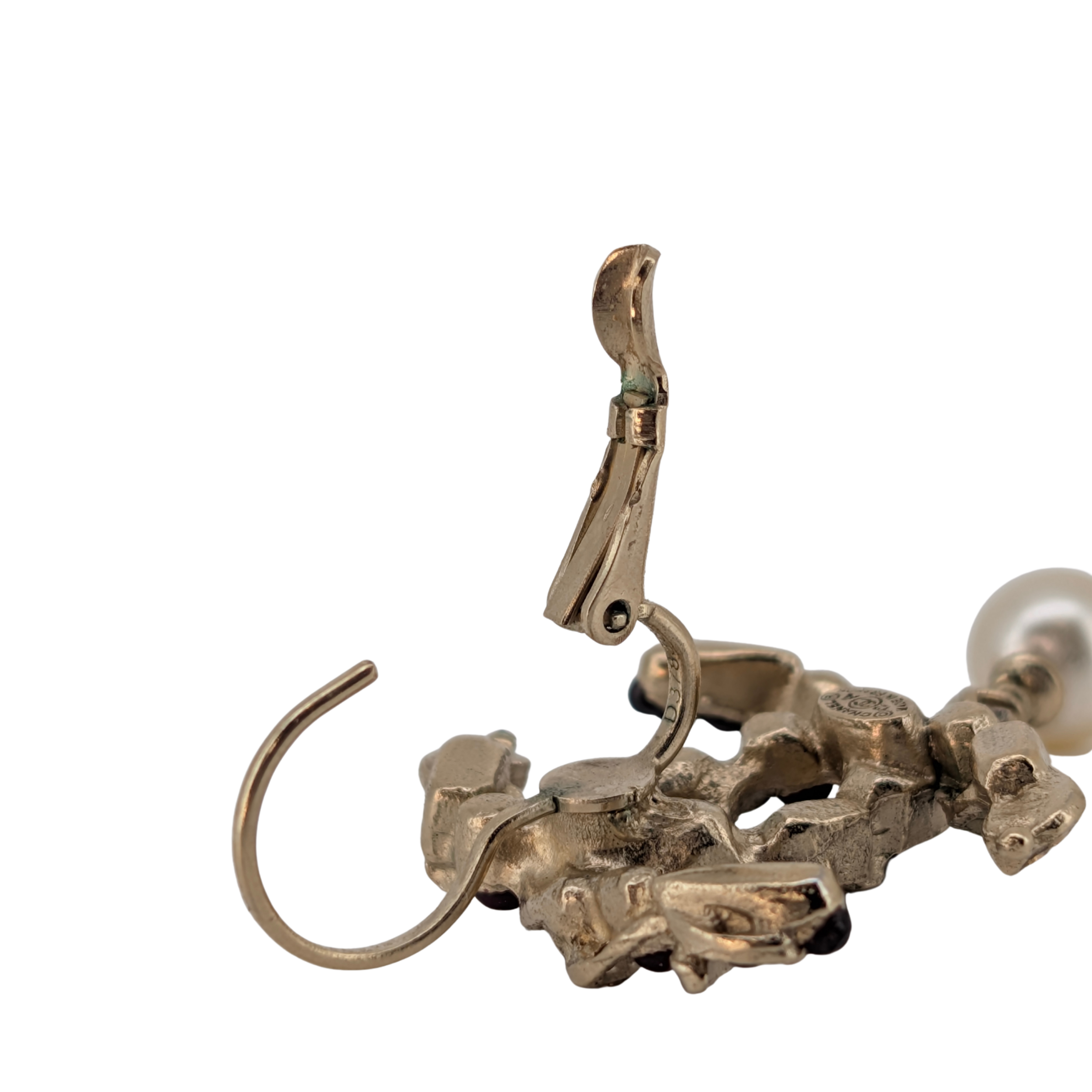 Chanel Large CC Drop Earrings with Faux Pearl Gold Tone