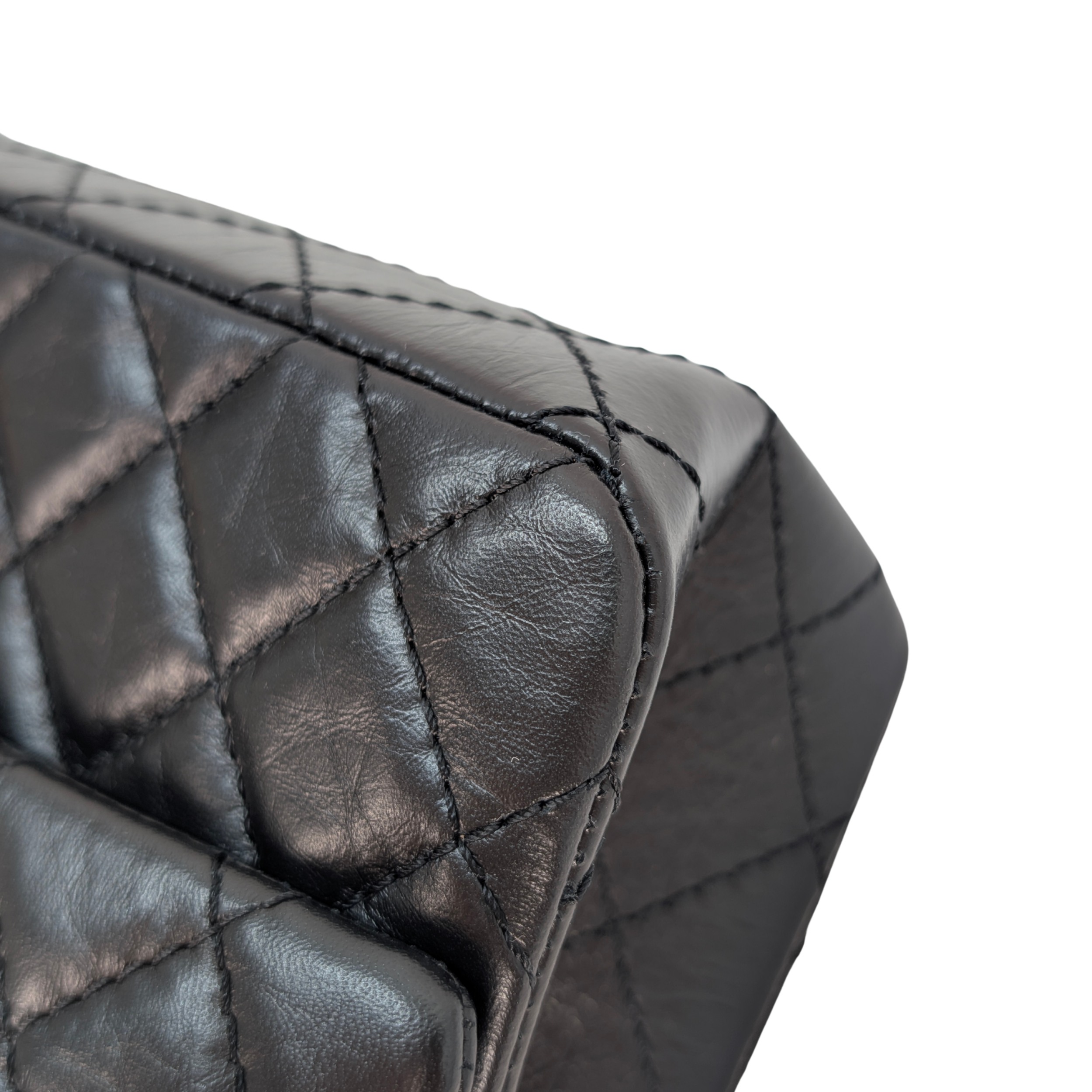 Chanel Black Distressed Calfskin 2.55 Reissue 225 Bag Black