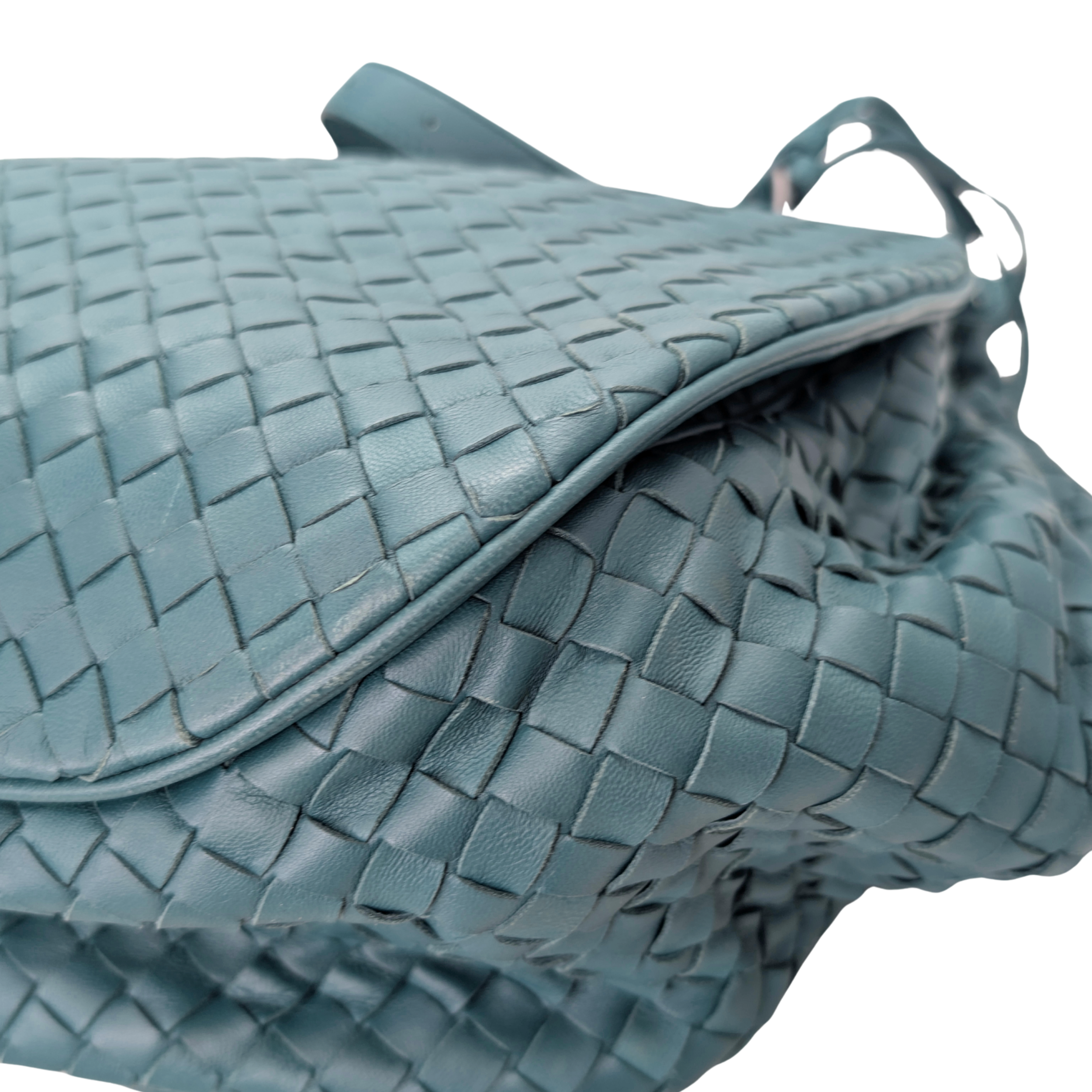 Bottega Veneta Tabita Drawstring Flap Intrecciato Shoulder Bag Blue