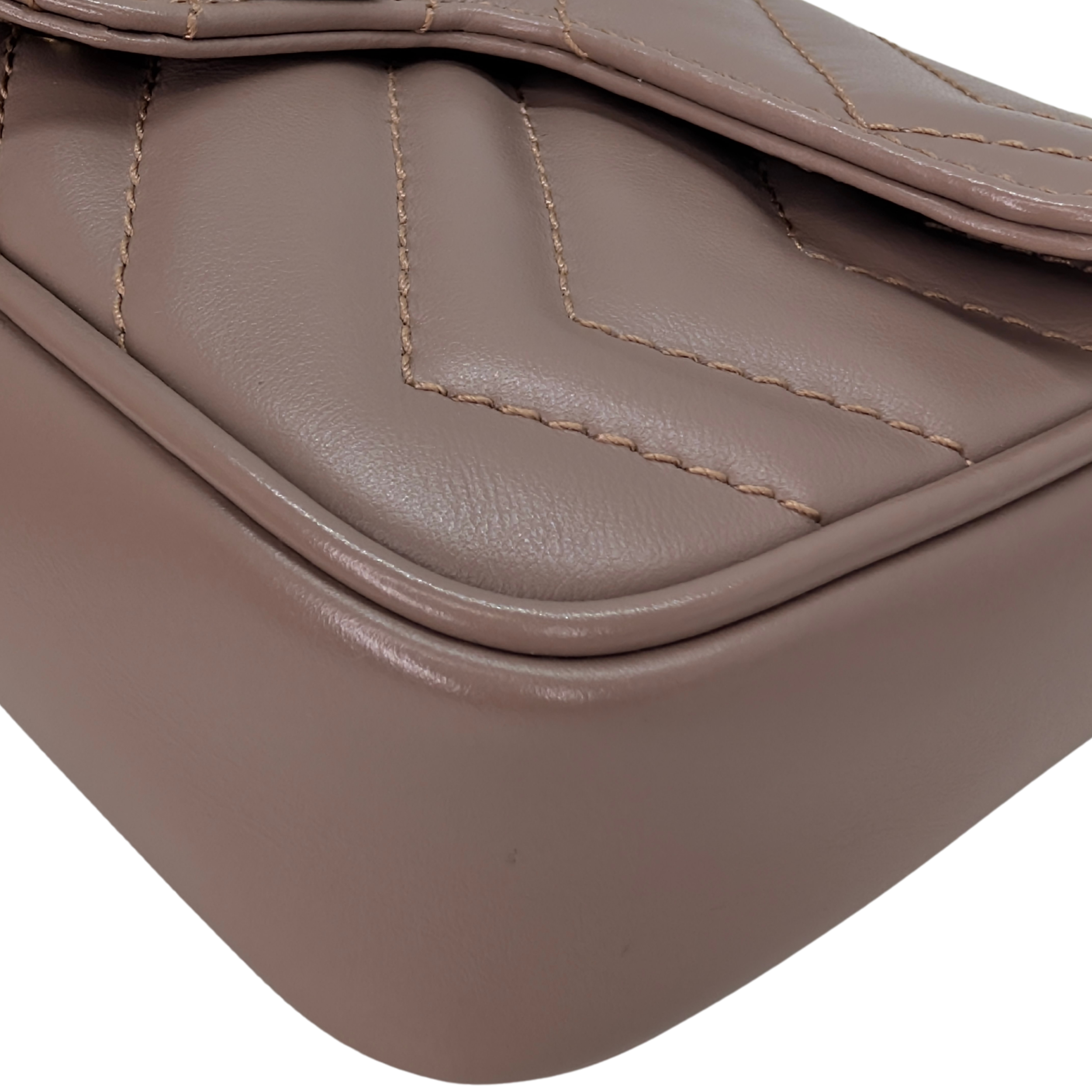 Gucci GG Marmont Matelasse Super Mini Shoulder Bag Taupe