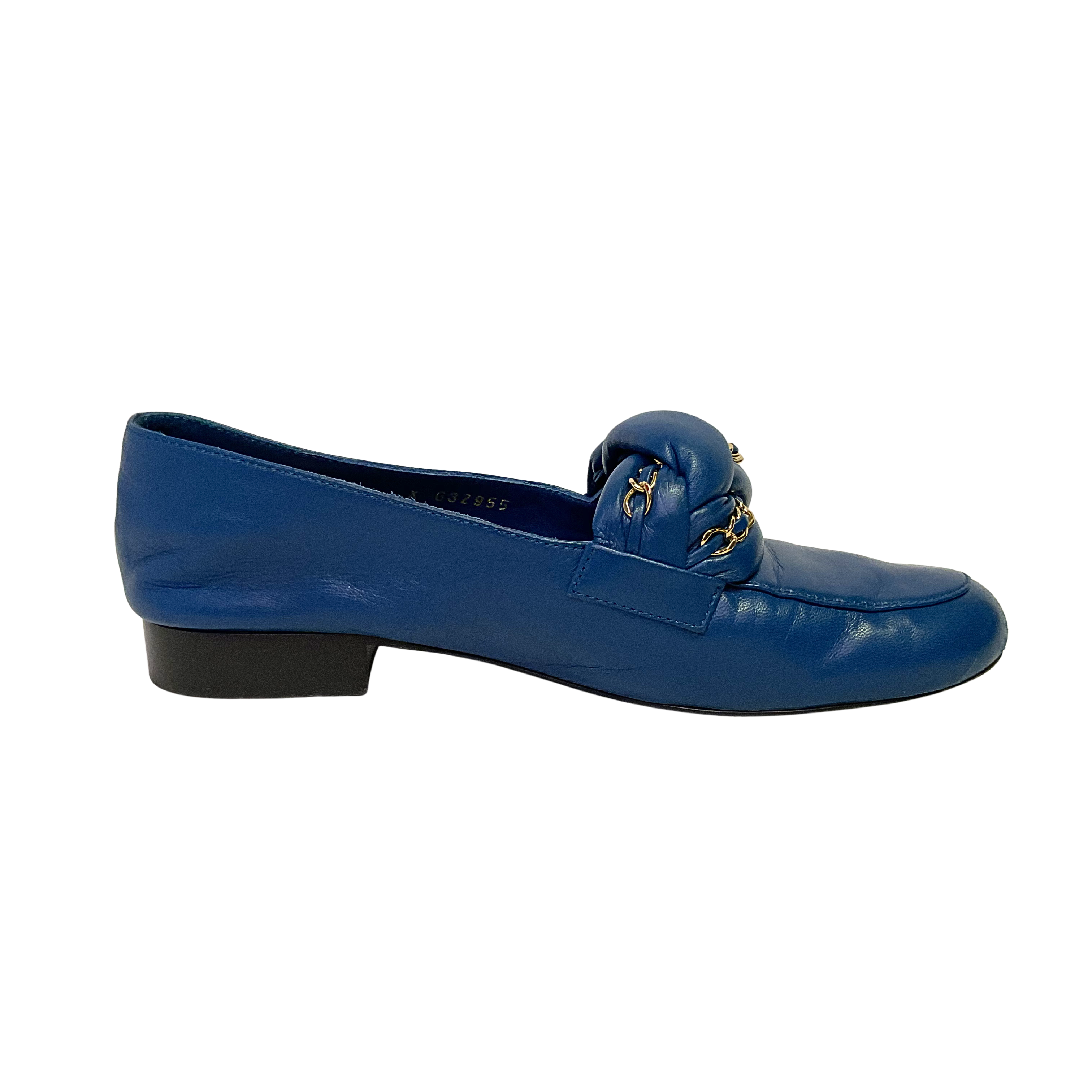 Chanel Braided Interlocking CC Loafers Blue Flats Size 38