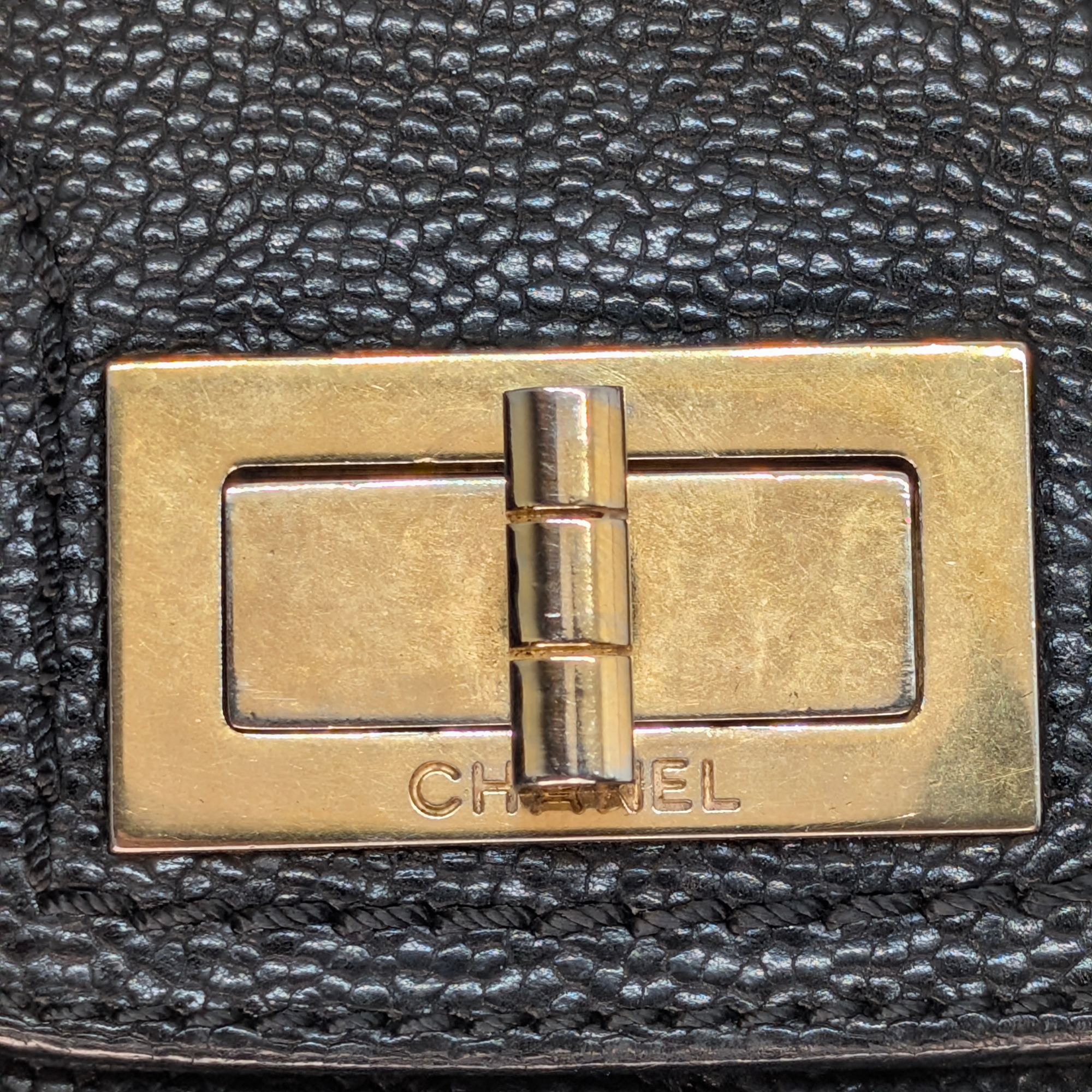 Chanel Mademoiselle 2.55 Cavier Leather Lock Flap Bag Black