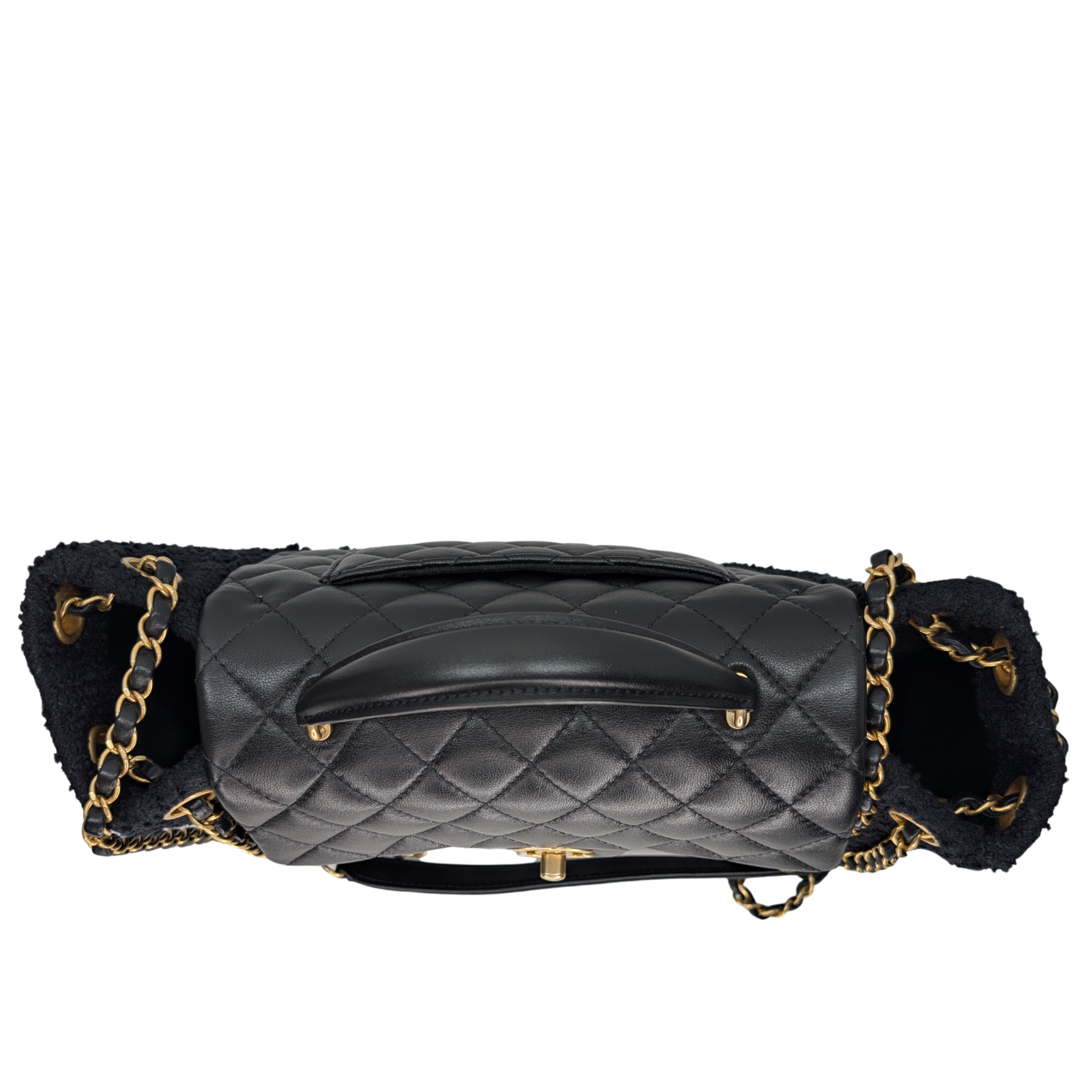 Chanel Top Handle Flap Tweed & Lambskin Bag GHW Black