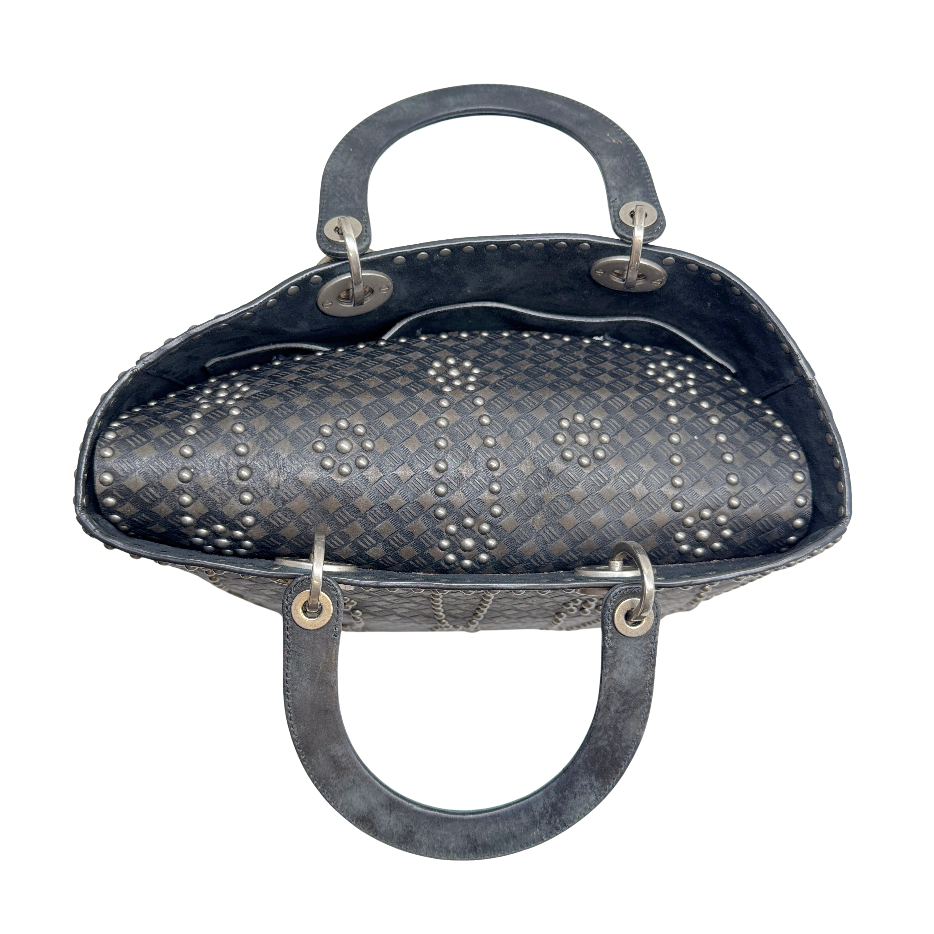 Christian Dior Large Lady Dior Studded Handbag Black