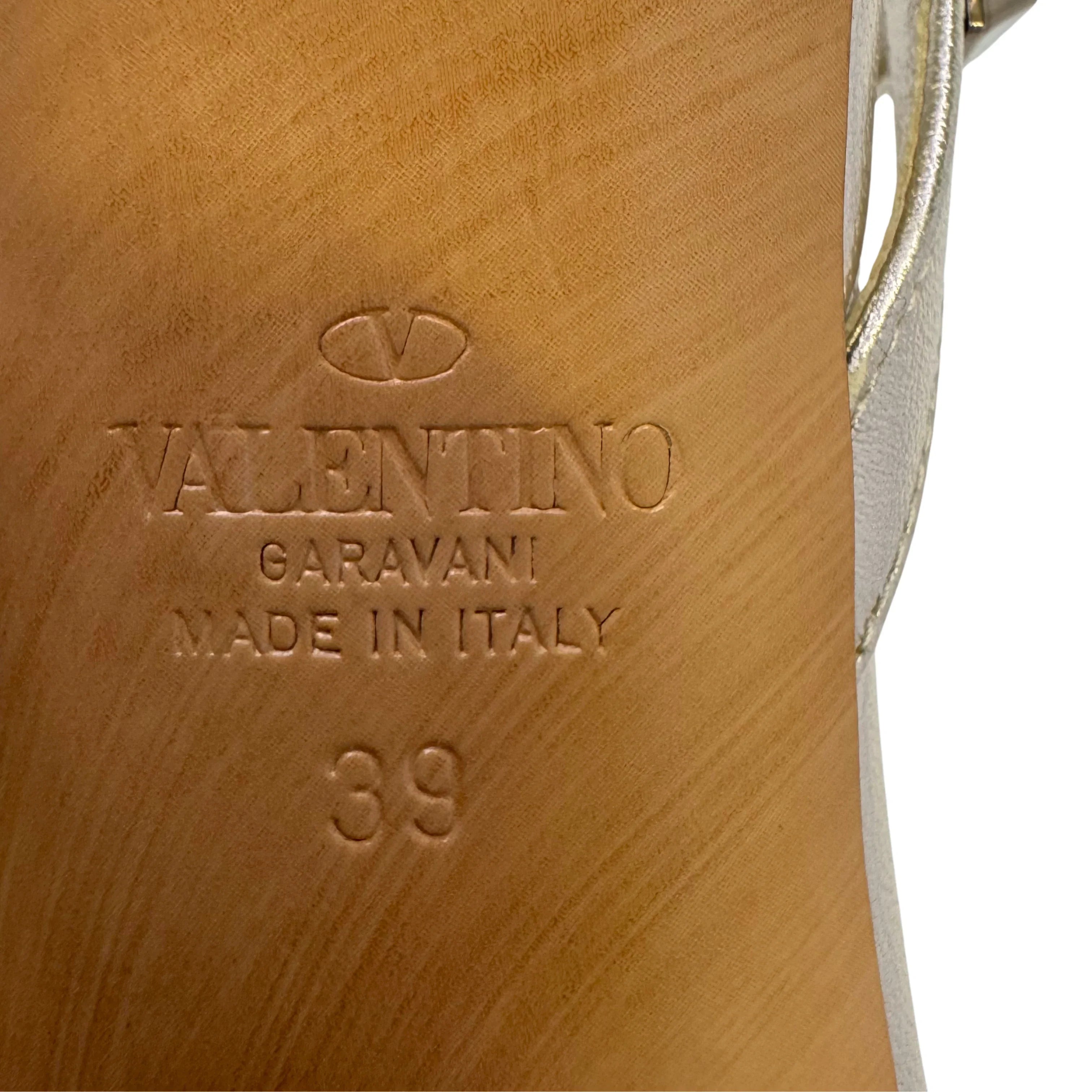 Valentino Metallic Nappa Rockstud T-Strap Slingback Sandals Heels, 39