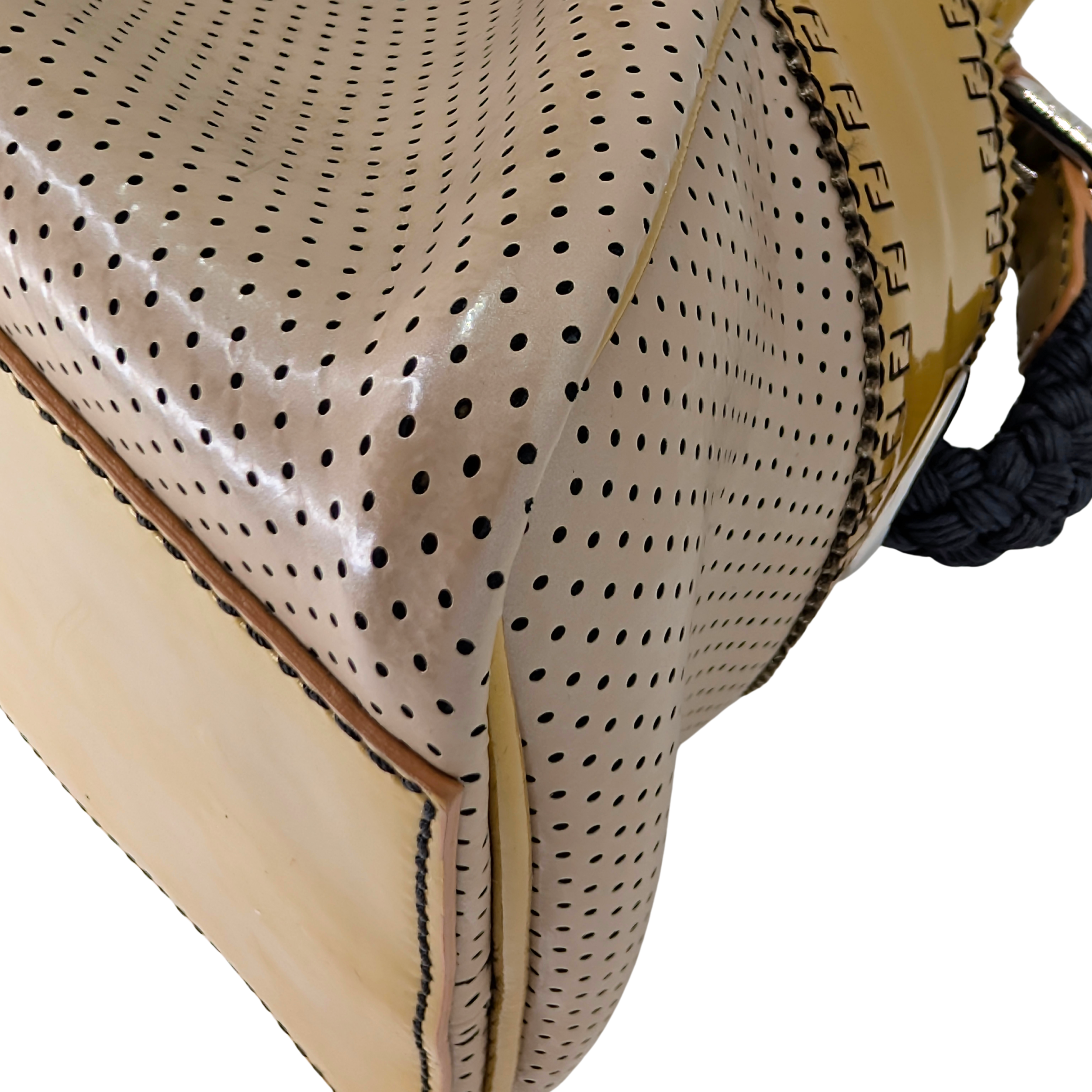 Fendi Perforated Patent Leather De Jour Tote Bag Gold
