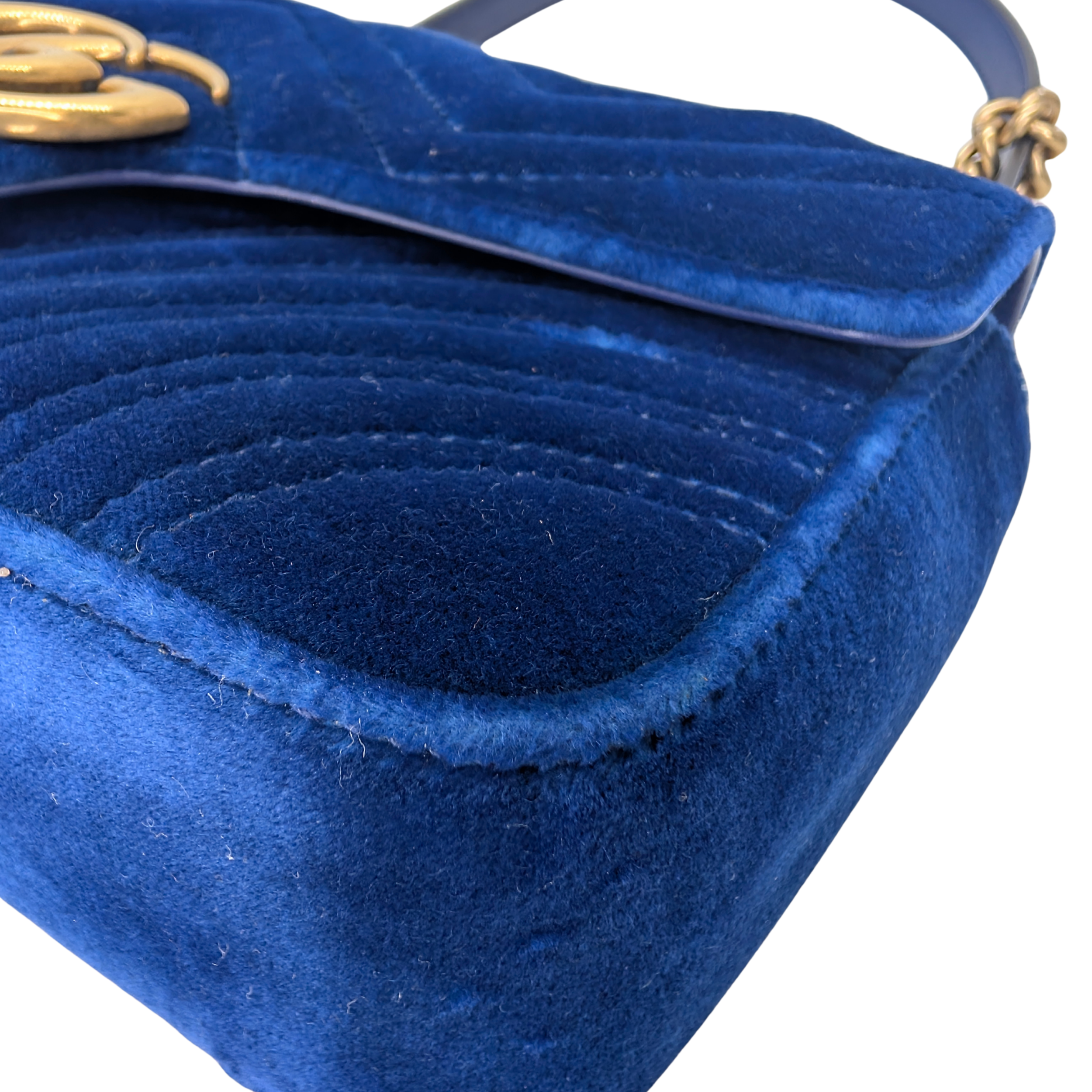 Gucci Marmont GG Velvet Matelasse Small Shoulder Bag Cobalt Blue
