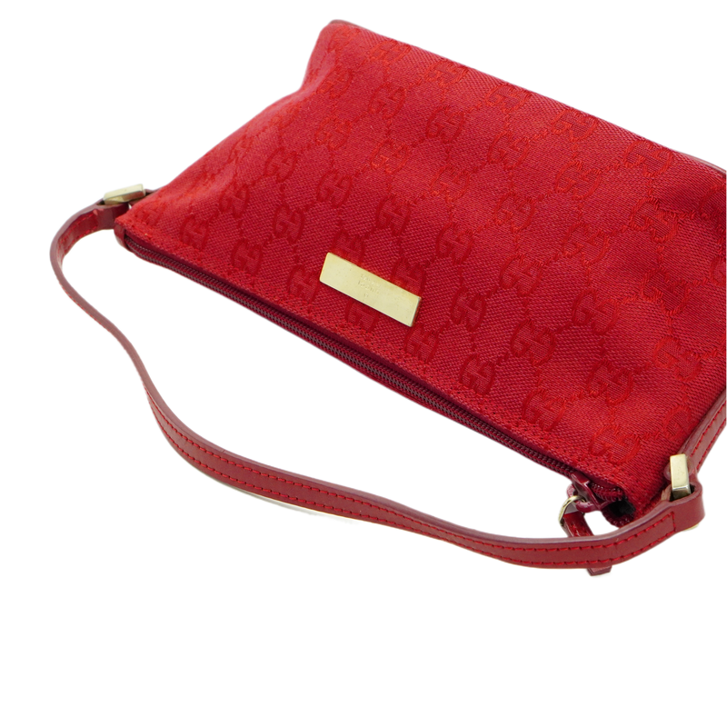 Gucci Cherry Red GG Monogram Boat Pochette Bag